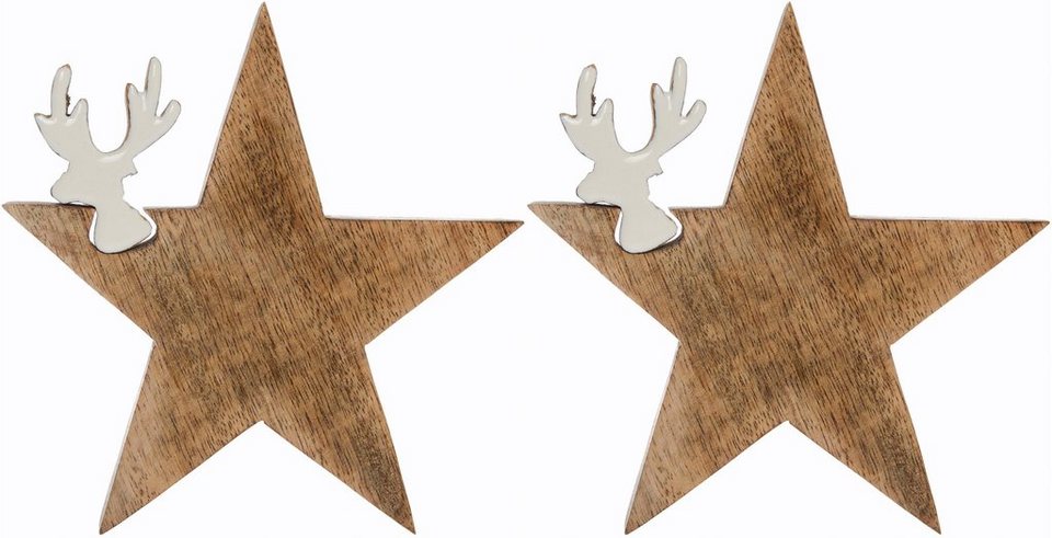 Myflair Möbel & Accessoires Dekostern Star, Deko Puzzle Stern, mit kleinem  Rentierkopf, 2 St., Weihnachtsdeko aus Holz, Weihnachtsstern, Höhe ca. 15 cm