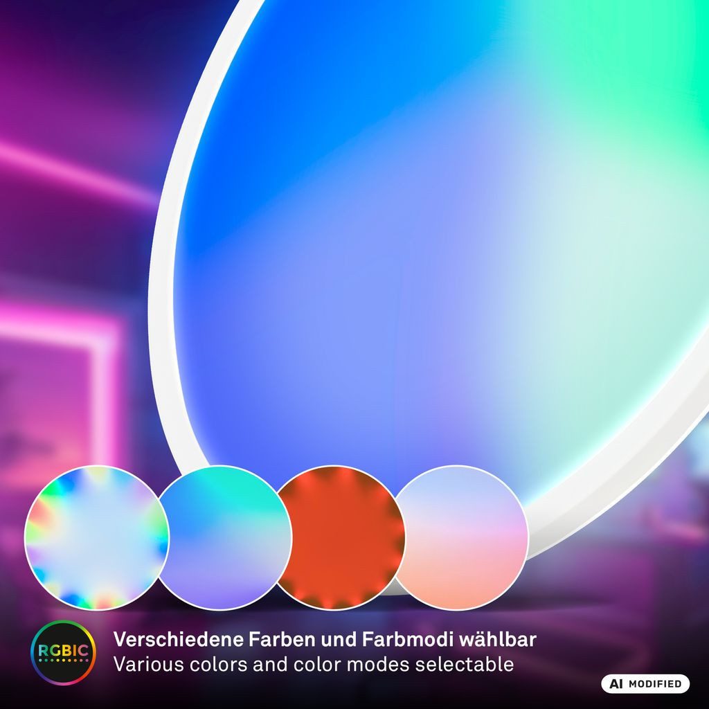 Briloner Leuchten LED Deckenleuchte LED Deckenlampe Dimmbar Fernbedienung Indirektes Licht CCTIC RGBIC, LED fest integriert, 6500K - Kaltweiß, 4000K - Neutralweiß, 2700K - Extra-Warmweiß, 3000K - Warmweiß, CCT Farbtemperatursteuerung - Warmweiß / Neutralweiß / Kaltweiß, 5500-6500K - Tageslichtweiß, 42x3 cm, Schlafzimmer, Wohnzimmer, Kinderzimmer