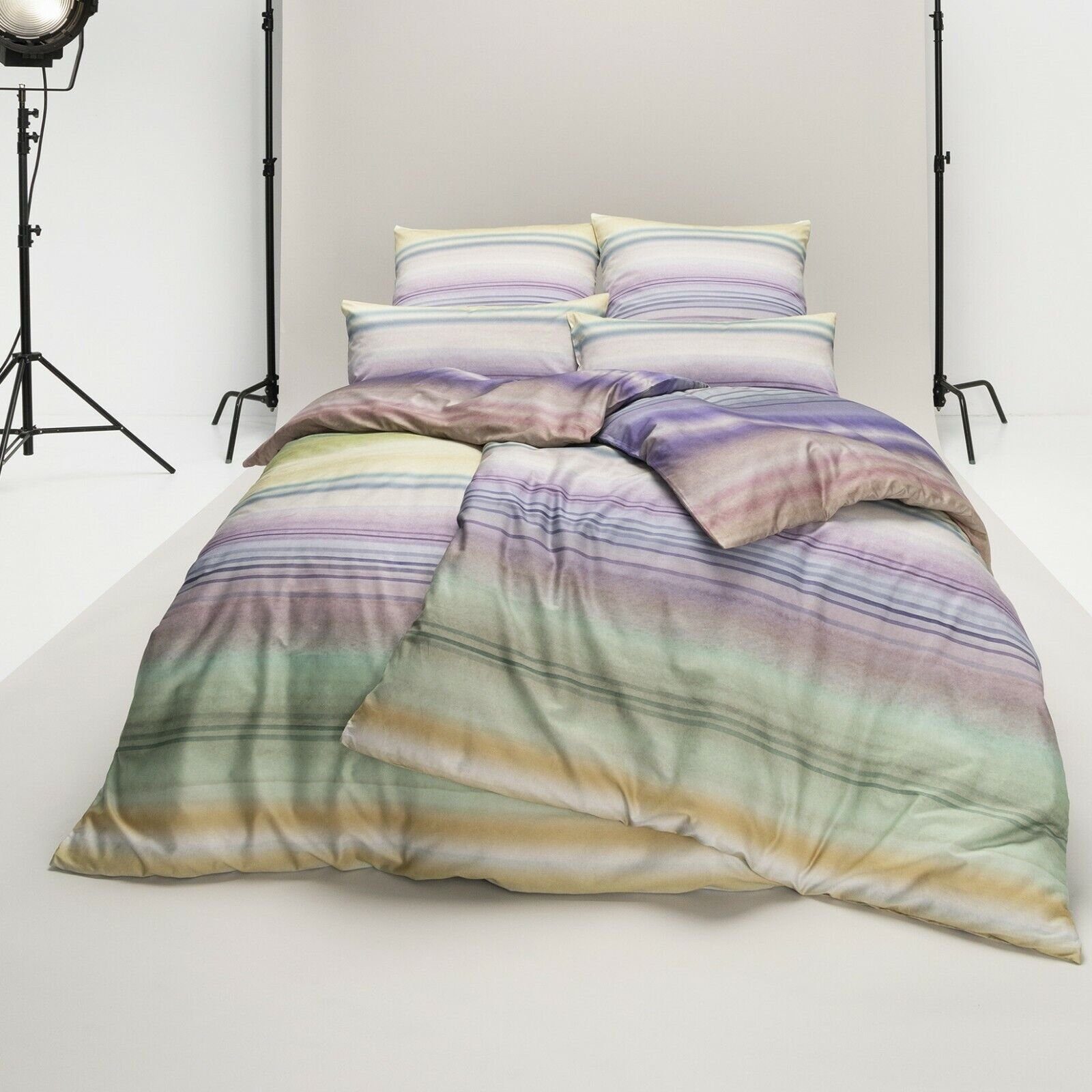 Bettwäsche Estella Mako Satin Bettwäsche 4768-985 Streifen Lila Grün 135x200.,  Estella, Mako Satin, 2 teilig, Hergestellt in Deutschland, Weicher, leicht  seidig glänzender Baumwollsatin