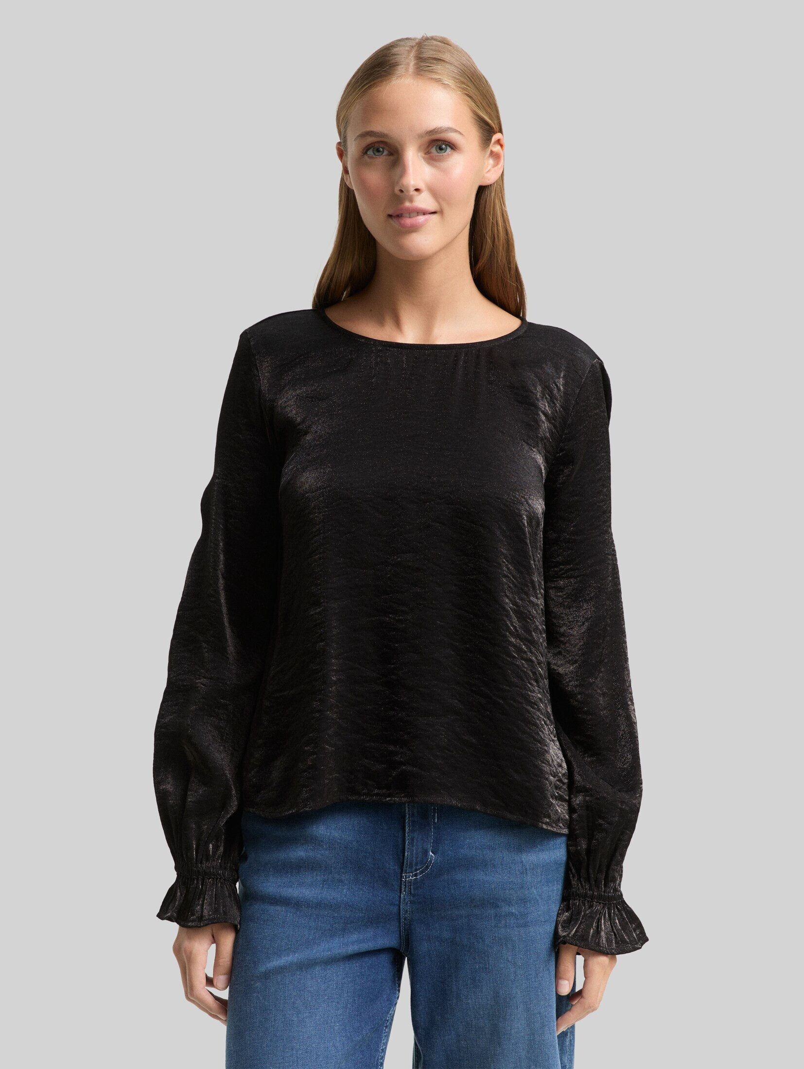 TOM TAILOR Denim Langarmbluse Blusen & Shirts Loose Fit Bluse in Satin-Optik