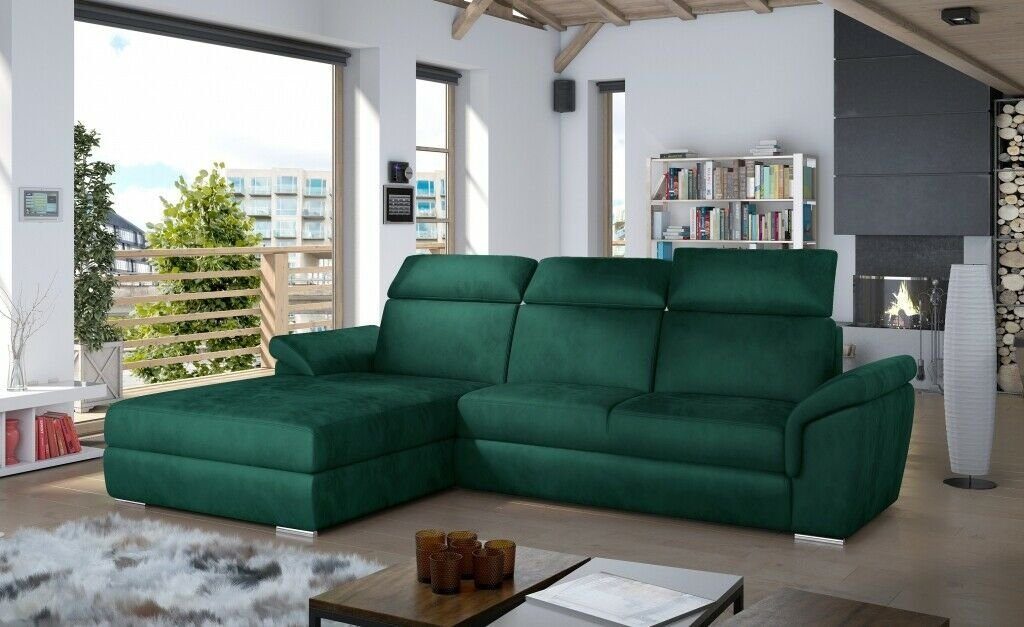 JVmoebel Ecksofa Graues L-Form Sofa Mit Bettfunktion Luxus Designer Ecksofa Eckcouch, Made in Europe Grün
