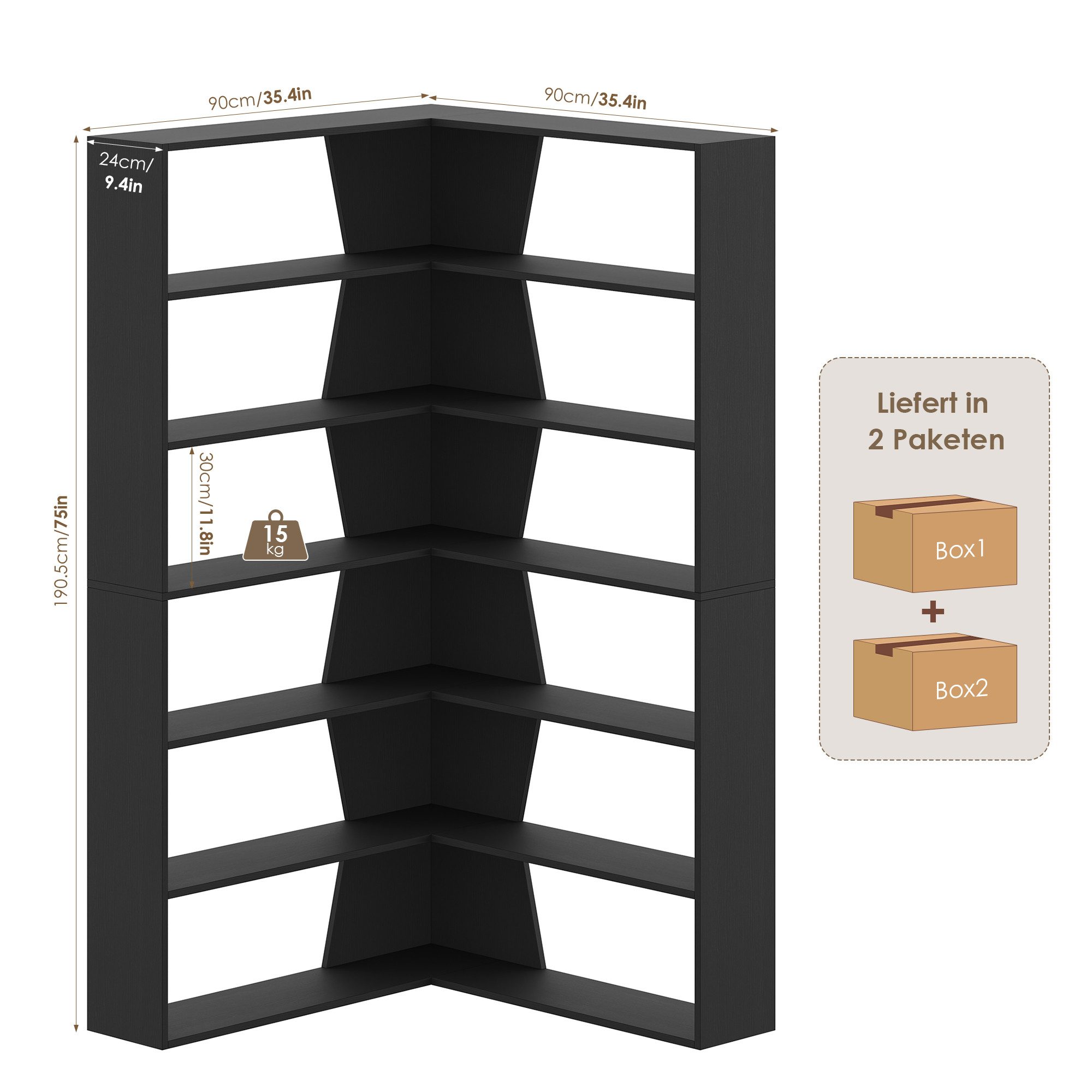 Homfa Bücherregal Eckregal Standregal Eck-Bücherregal, mit 6 Ebenen aus Hol günstig online kaufen
