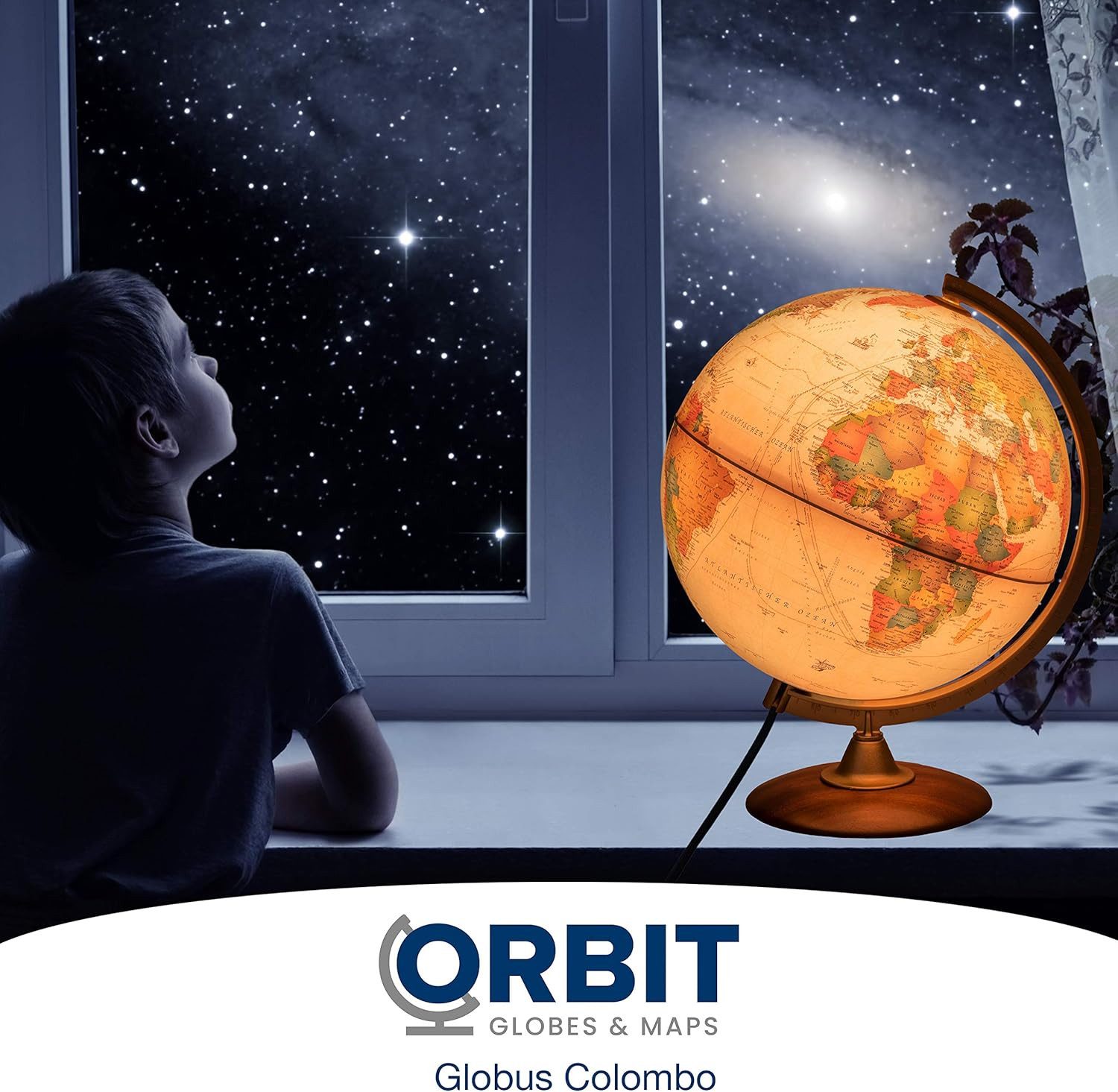 Interkart Landkarten & Globen GmbH Globus Antik-Leuchtglobus 30 cm mit Holzfuß und deutschem Kartenbild – Bild 4 von 5