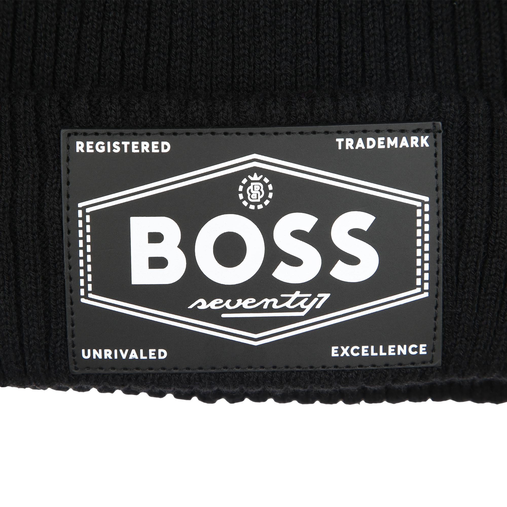 Boss Kidswear Strickmütze BOSS KIDS gefütterte Strickmütze Winter schwarz weiß Logo Logo