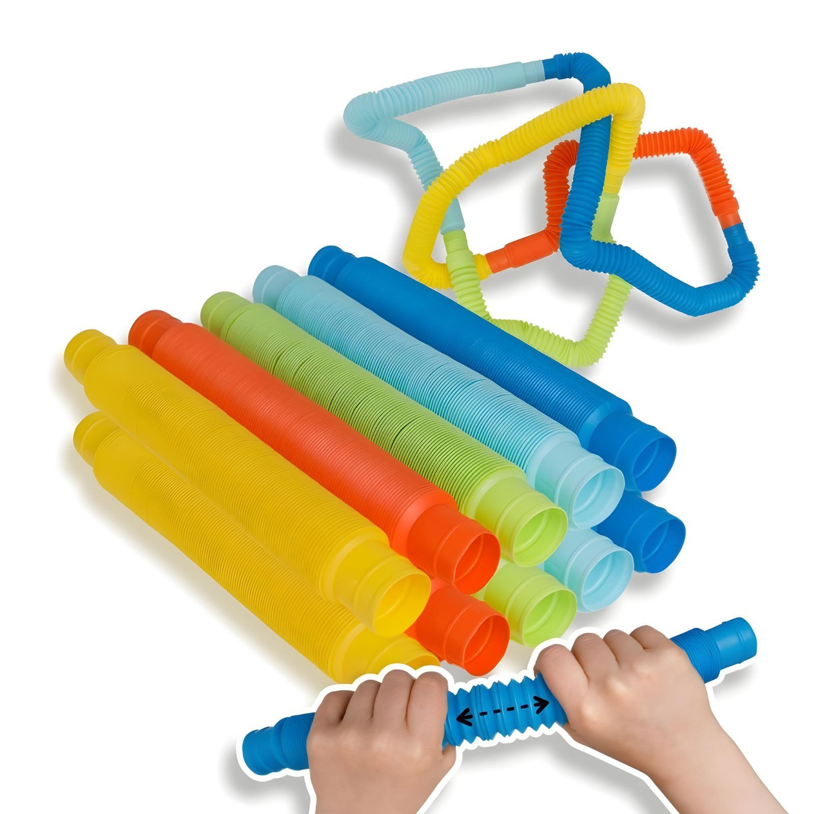 alldoro Fidget-Gadget Flexi Pop Tubes, 10 Stretch-Röhren Ø 3 cm, ausziehbar & biegsam, Sensorik-Spielzeug für Kinder & Erwachsene, Anti-Stress & bei ADHS