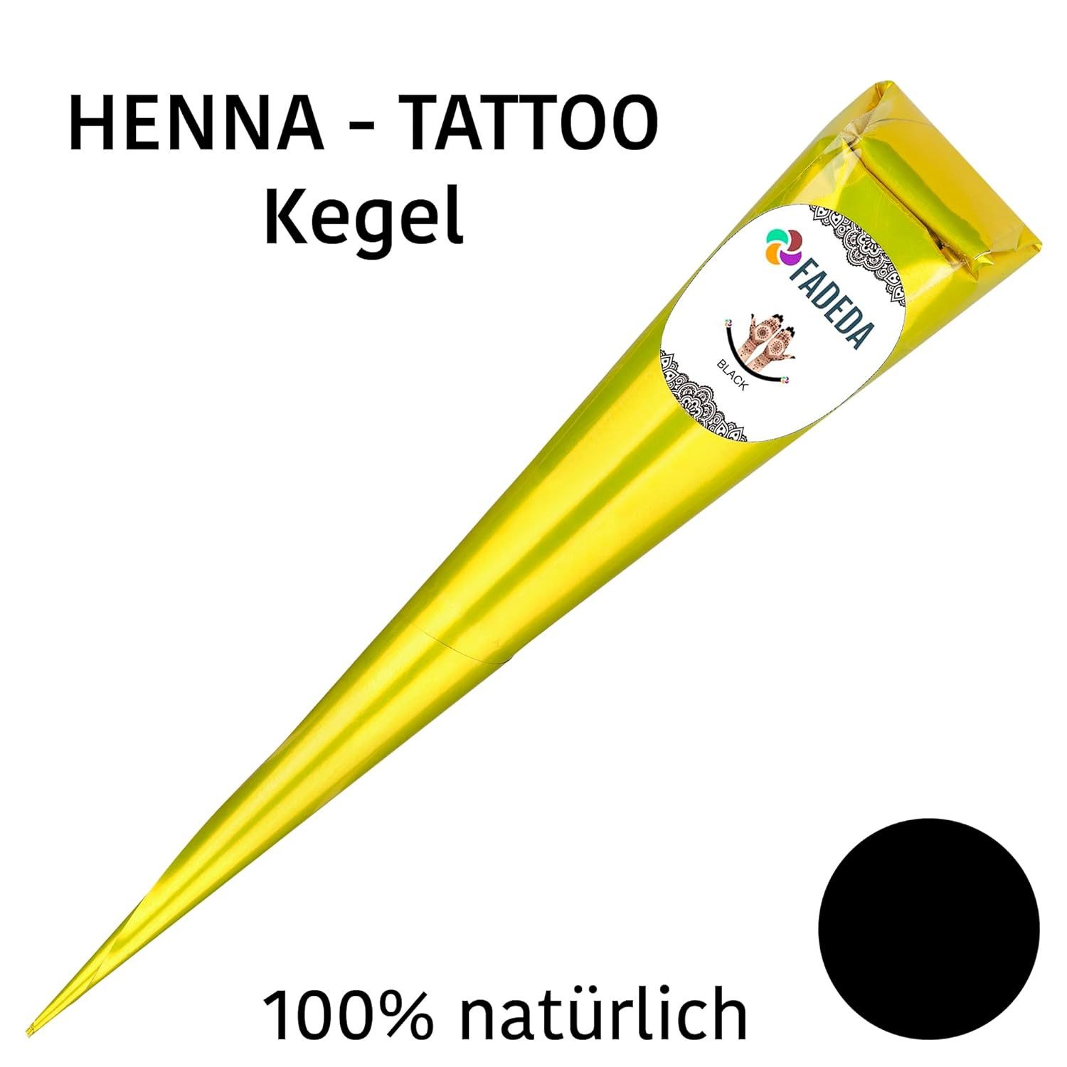 FADEDA Schmuck-Tattoo 12x Henna Kegel je 25g natürliche Paste, 100 % pflanzlich, ohne PPD, 12 Henna Kegel je 25 Gramm, 100 % NATÜRLICHE HENNA-PASTE – Rein pflanzlich, 100% Bio - VEGAN