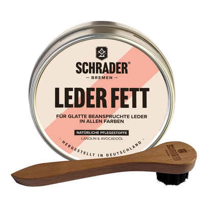 Schrader Leder Fett + Tiegelbürste - 2teiliges Set aus Засоби по догляду und Bürste Lederreiniger (zum Pflegen/Restaurieren von lackiertem Glattleder - Made in Germany)