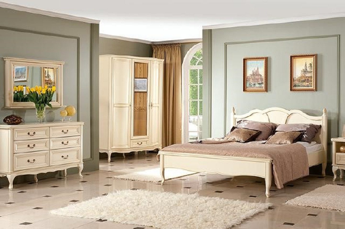 Xlmoebel Komplettschlafzimmer Italienisches Schlafzimmermöbel-Set in modernem Design, (6-tlg., Bett + 2 Nachttische + Kommode+ Spiegel + + Kleiderschrank), Hergestellt in Europa