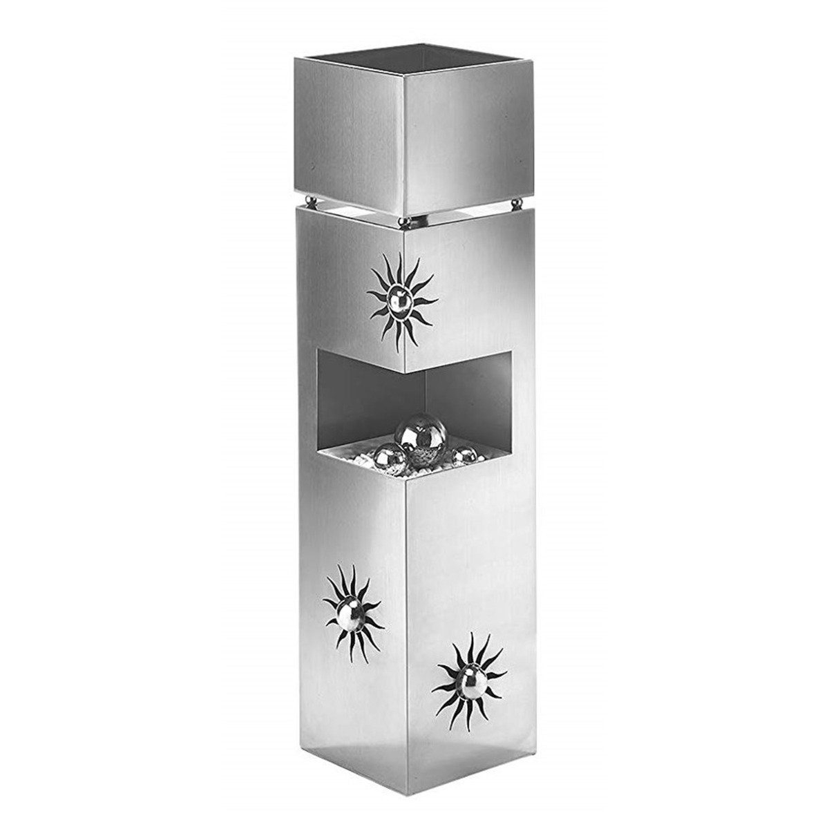 colourliving Pflanzschale Pflanzsäule Edelstahl eckig mit Schale "Sonne" Pflanzschale Metall (1 St), mit Sonnenelementen und Halbkugeln verziert