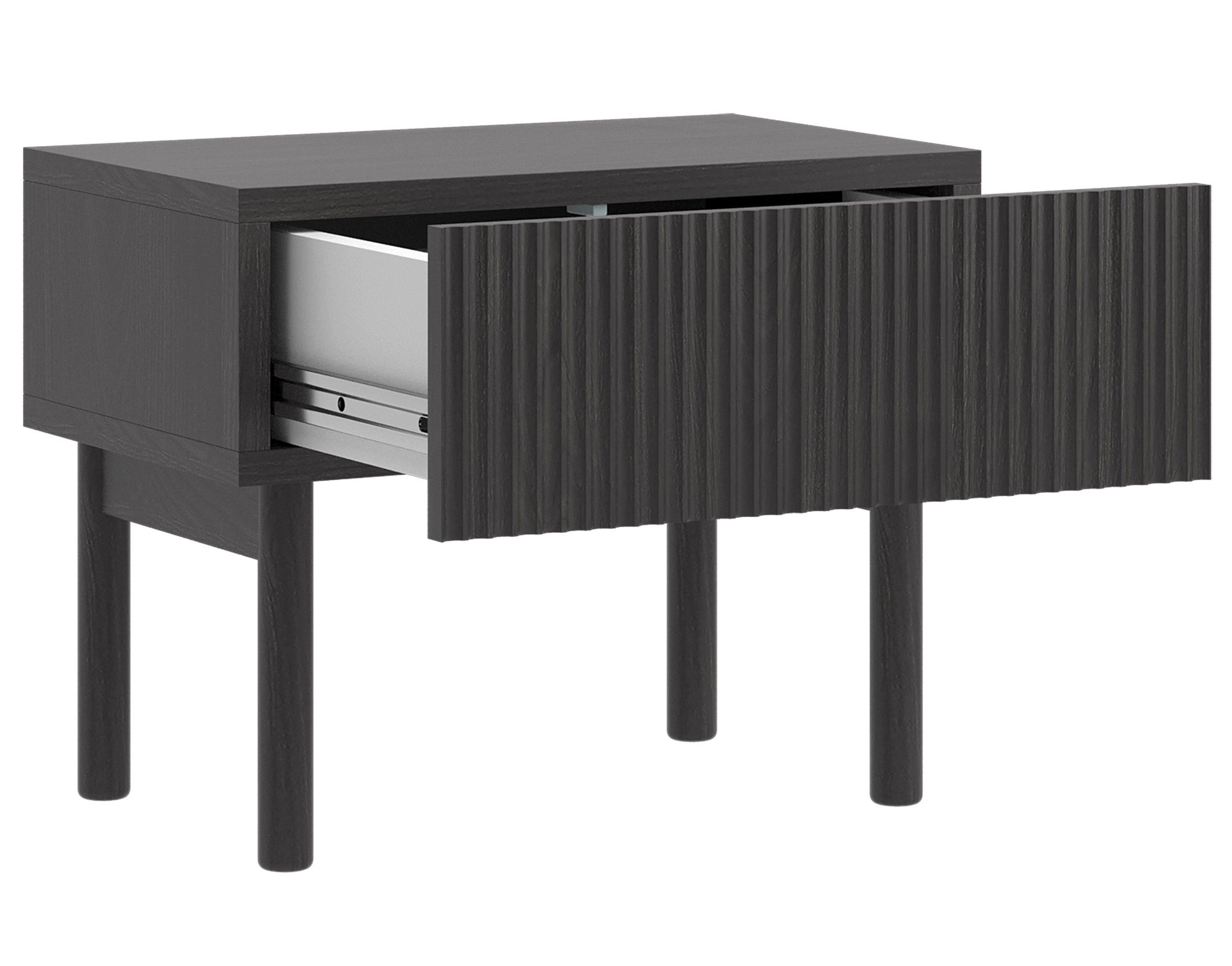 Selsey Nachttisch NOLIE, mit Schublade, geriffelter Front und Beinen aus Massivholz, 50 cm