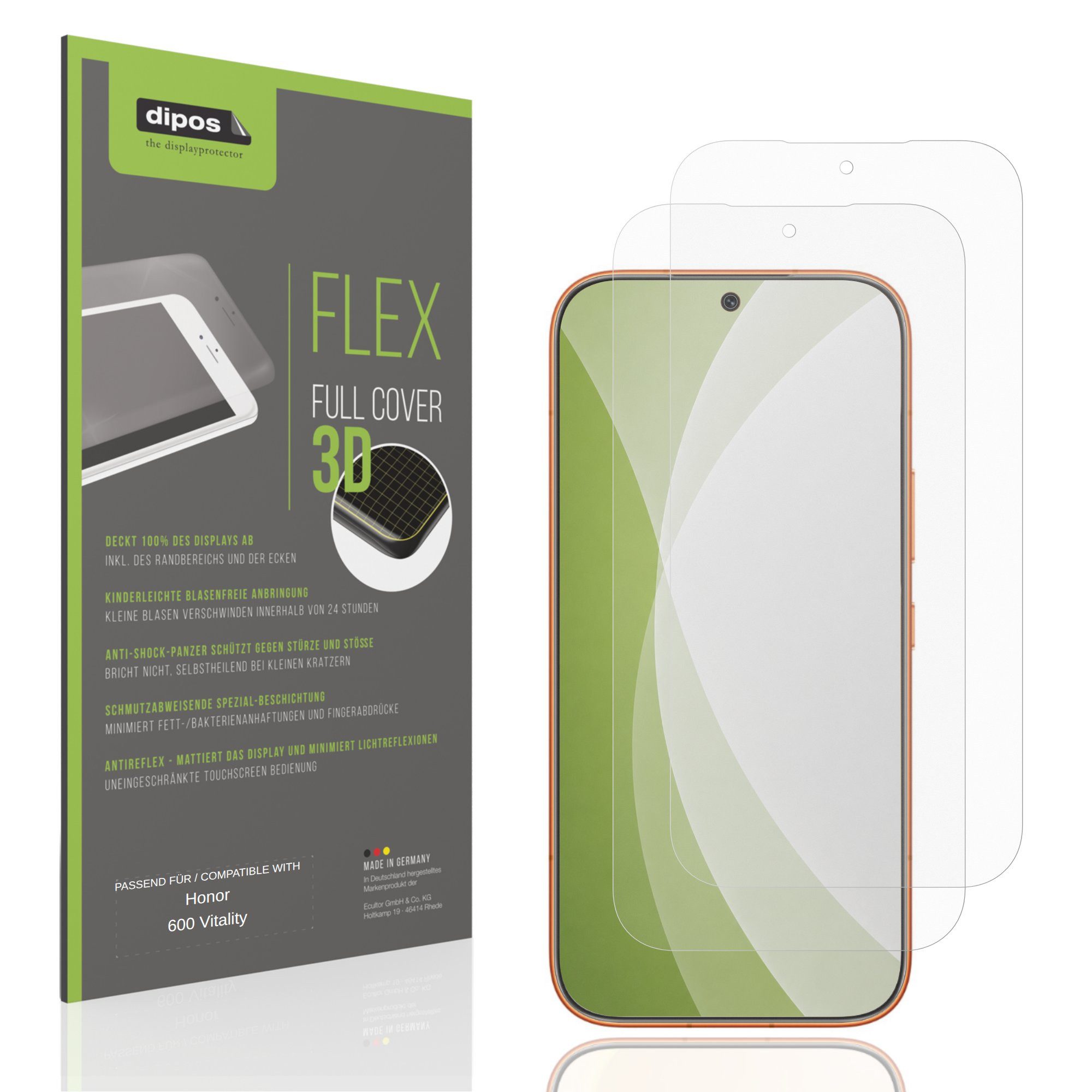 dipos Displayschutzfolie Schutzfolie für Honor 600 Vitality, 2 Stück, Displayschutz Schutz Folie Made in Germany