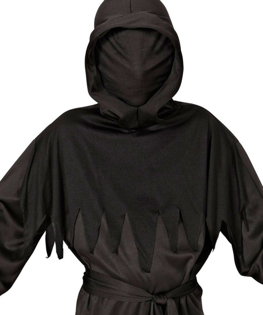 Karneval-Klamotten Kostüm Horror Kinder Gewand unsichtbarer Maske schwarz, Halloween Umhang schwarz mit unsichtbarer Maske und Kapuze