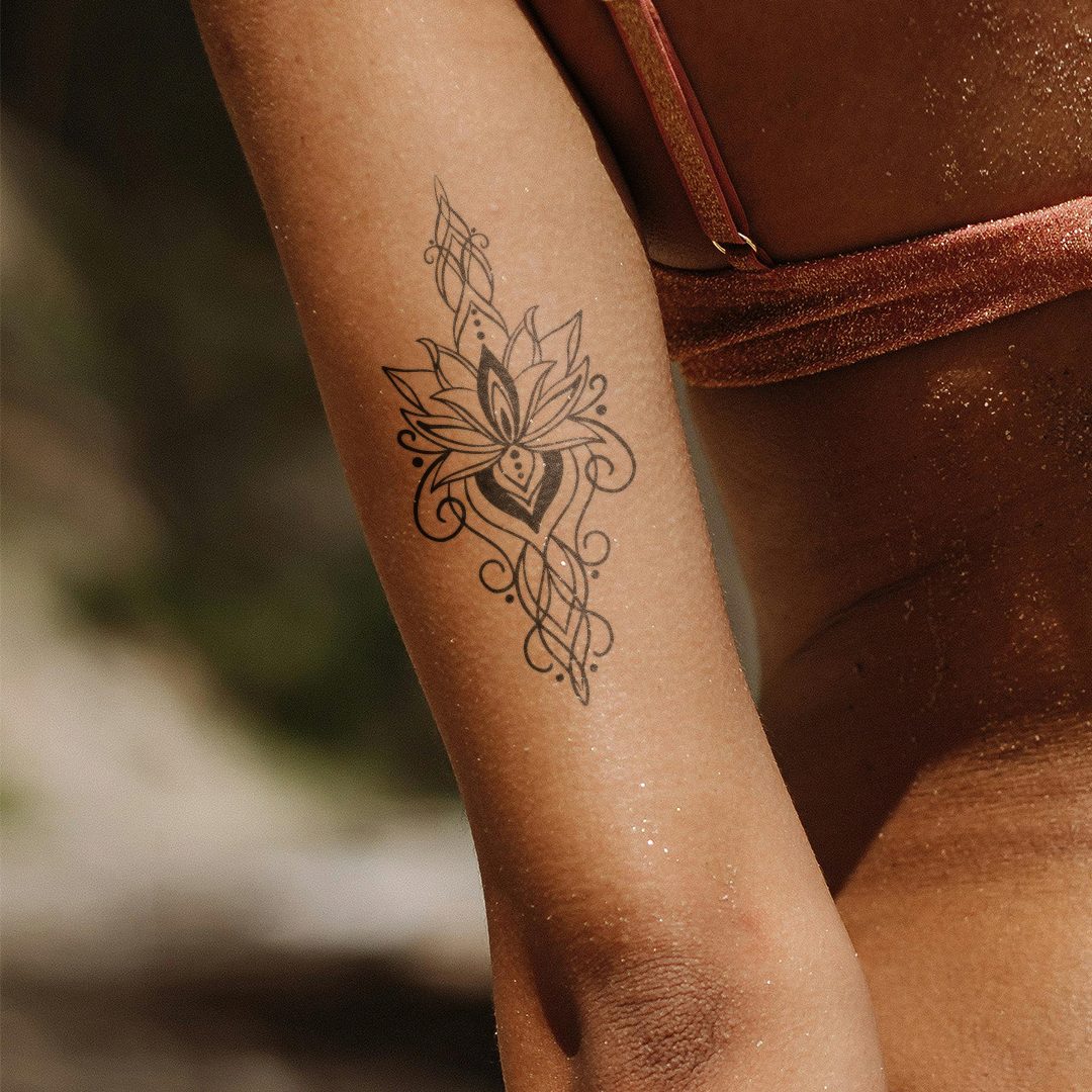 Inkster Schmuck-Tattoo Geometrisches Lotus Mandala Tattoo, wasserfestes temporäres Tattoo, 2 Wochen Halt