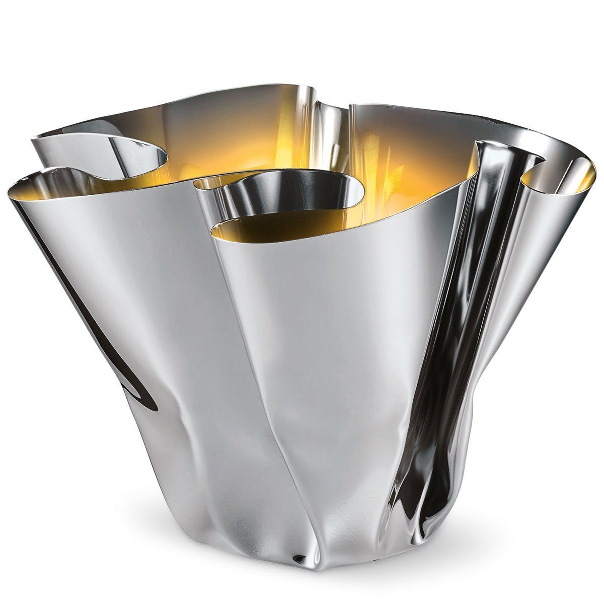Windlicht Margeaux aus Edelstahl; Moderne Tischlaterne in Faltenoptik; Ideal auch als Vase, Von Hand gelegte Falten