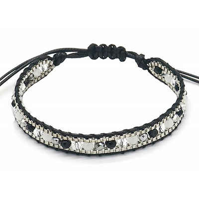 KARMA Lederarmband Damenarmband schwarz silber Kristalle (Damenschmuck Armband Kristalle), Armband Stoffarmband glitzer Geschenk