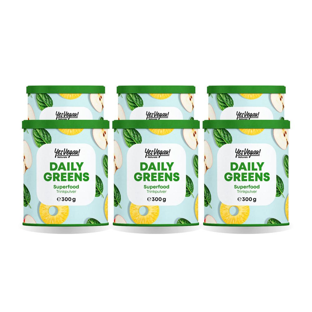 Yes Vegan Daily Greens, Superfood mit Spirulina, Chlorella Pulver, 6 er Spar-Set à 300 g, vegan, laktosefrei