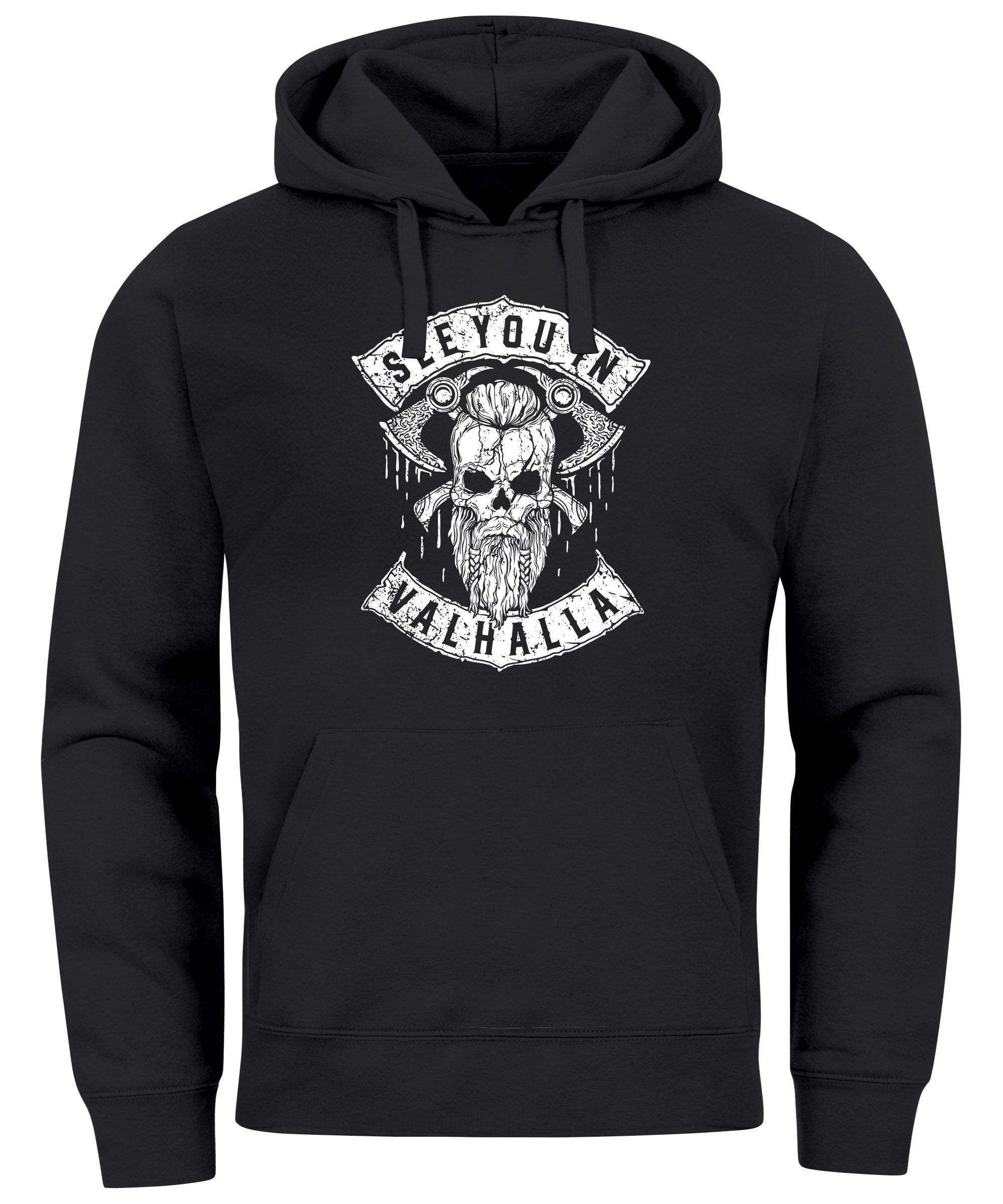Hoodie Hoodie Herren See You in Valhalla Wikinger Totenkopf Skull Print