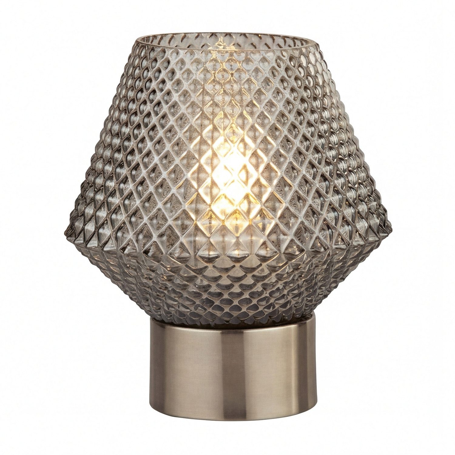 Licht-Erlebnisse Tischleuchte KELLY, ohne Leuchtmittel, 17,5 cm E27 Chrom Rauchgrau Wohnzimmer Glas Metall Jugendstil