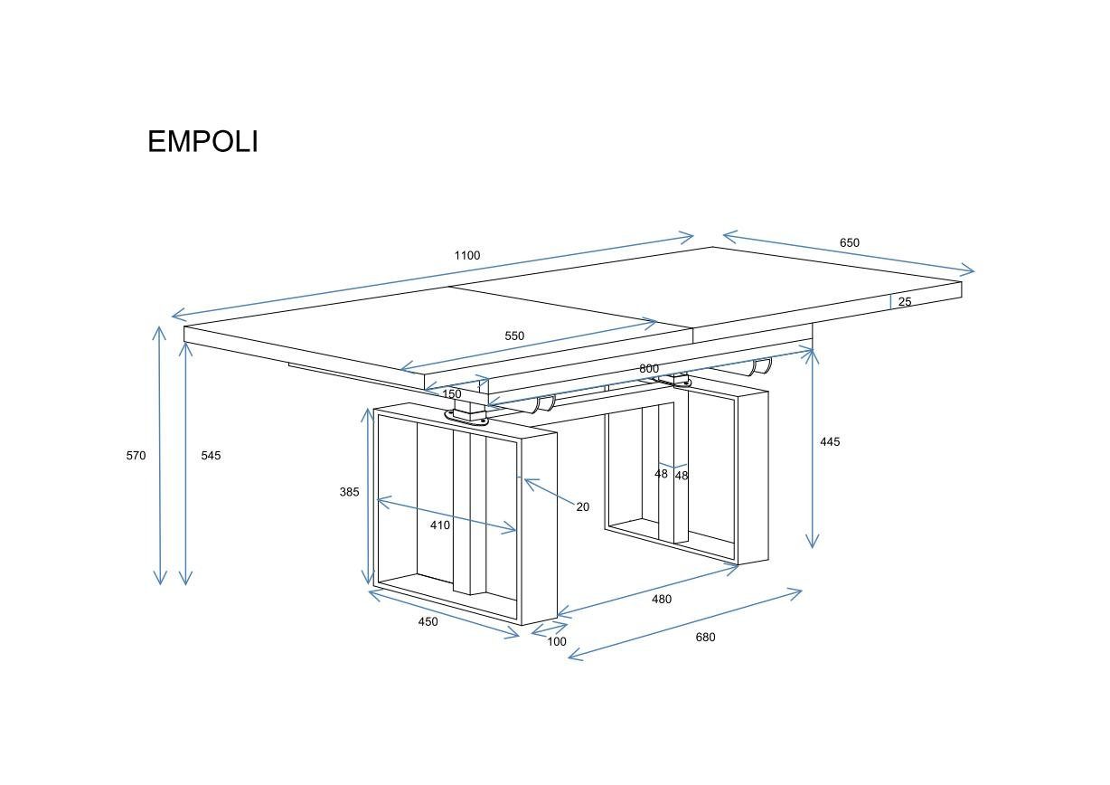 Endo-Moebel Couchtisch Empoli & 110-170cm Natur Doppellift Design, ausziehbar - höhenverstellbar umwandelbar Funktionstisch, Esstisch, Eiche Metall, modern und Couch