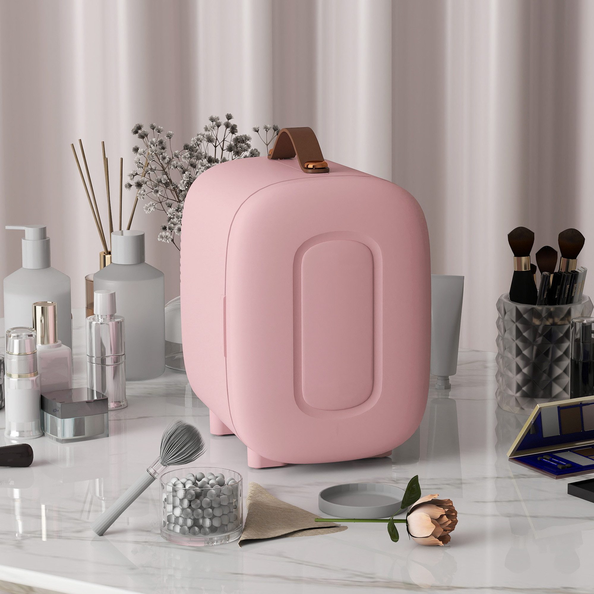 HOMCOM Kühlbox Kleiner Kosmetikkühlschrank mit Kühl- und Heizfunktion, Schönheitskühlschrank für Kosmetik, Getränke, Obst, Rosa