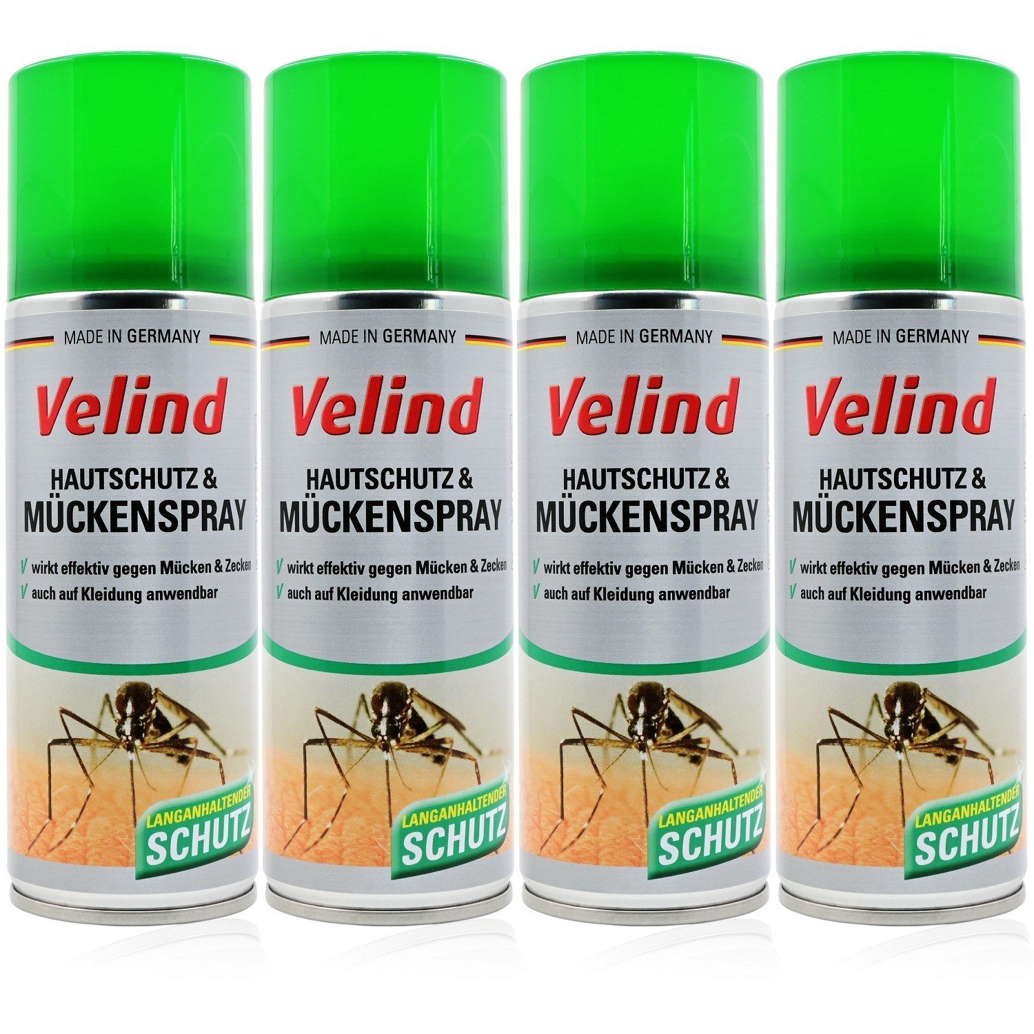 VELIND Aerosol GmbH Insektenspray Velind Hautschutz und Mückenspray, 4x200 ml Set, Spar-Set