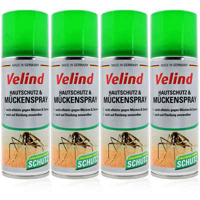VELIND Aerosol GmbH Insektenspray Velind Hautschutz und Mückenspray, 4x200 ml Set, Spar-Set