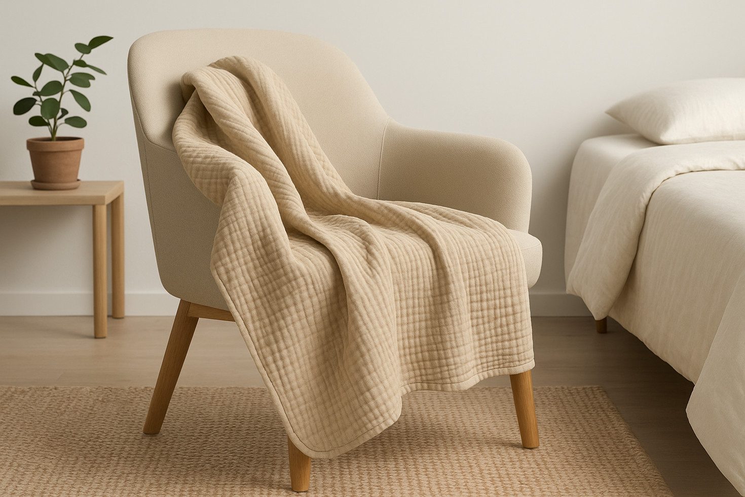 Plaid Bio-Musselin Plaid in Beige, Sandiik