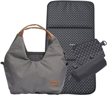 Gesslein Wickeltasche N°5, hellgrau meliert/tabak, mit Wickelauflage und Flaschenhalter, Made in Germany