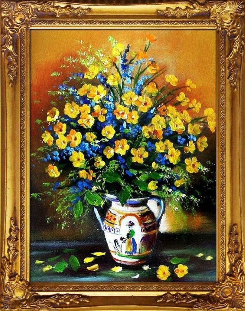 JVmoebel Gemälde Blumenstrauß Blumen Vase Gemälde Ölgemälde Bilder Bild  Ölbild Sofort, Blume, Frucht & Pflanze, Blumen, Pflanzen, Stillleben