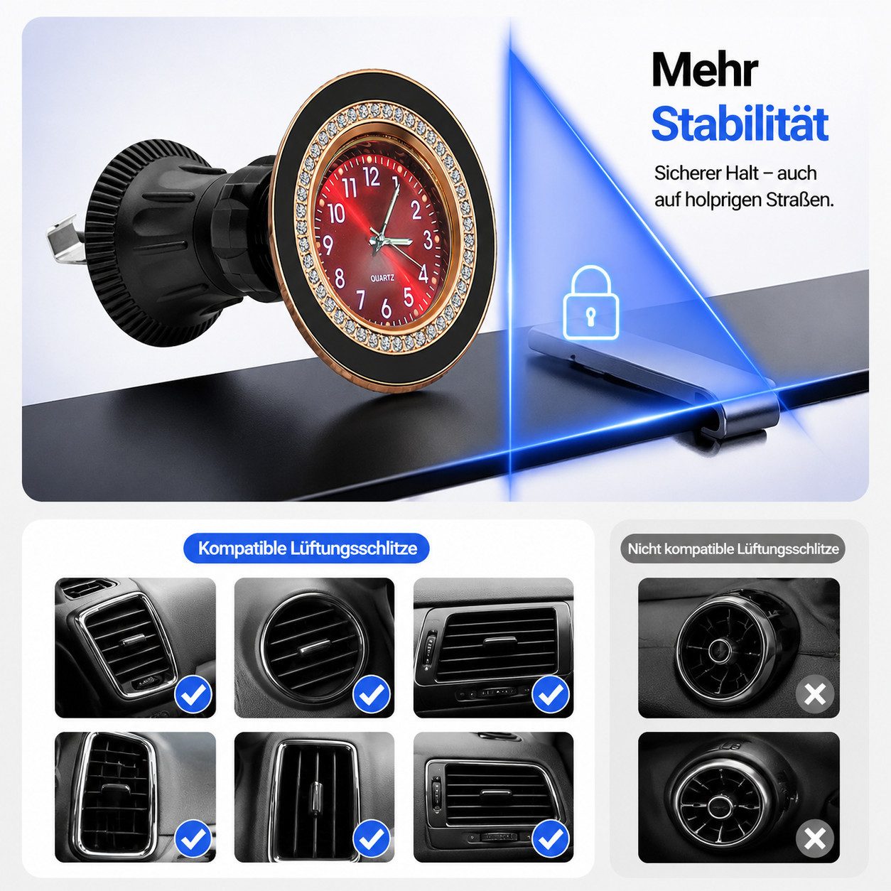 NEXGEN LUXUS HANDY-ZUBEHÖR Smartphone-Halterung Handyhalterung Auto Magnet KFZ Smartphone Halterung mit Uhr NEU, (Deutsche Marke, N52 Magnetkraft, Extra stabile – Bild 5 von 5
