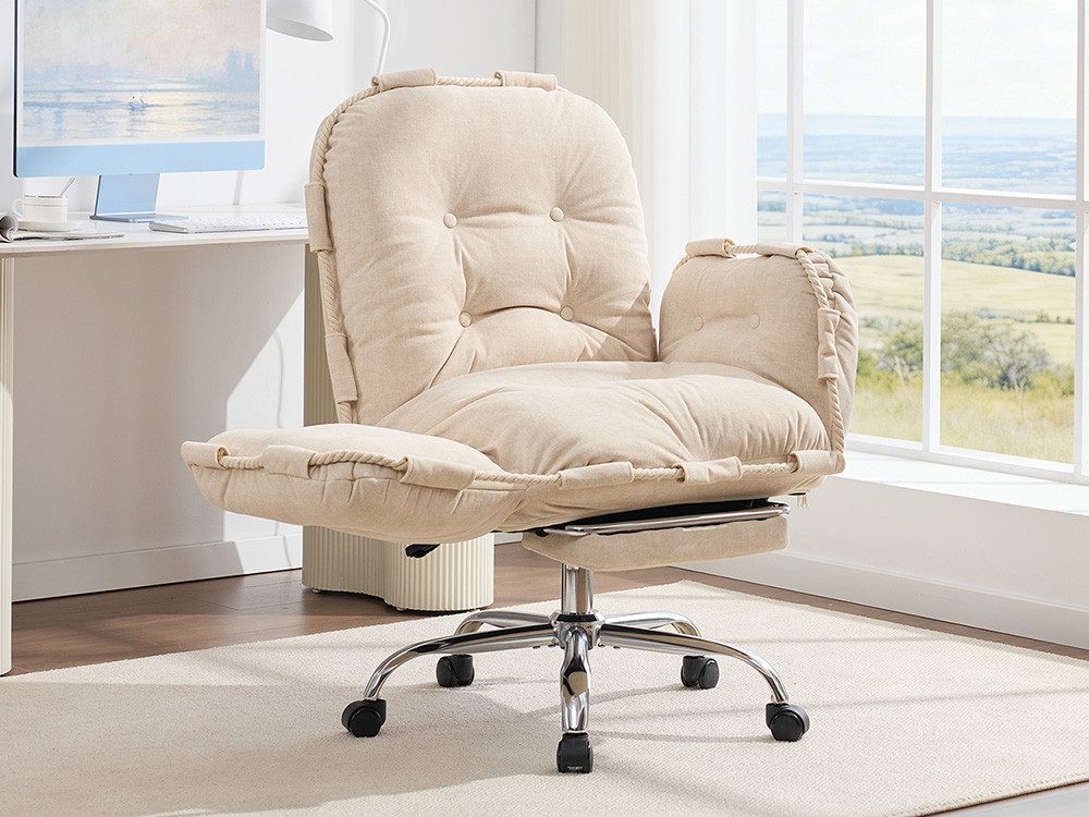 DEKKETO Bürostuhl Ergonomischer mit Armlehnen, Rückenlehne (1 St), Chenille Bürostuhl mit Wippfunktion und Fußstütze, Belastbar bis 180kg