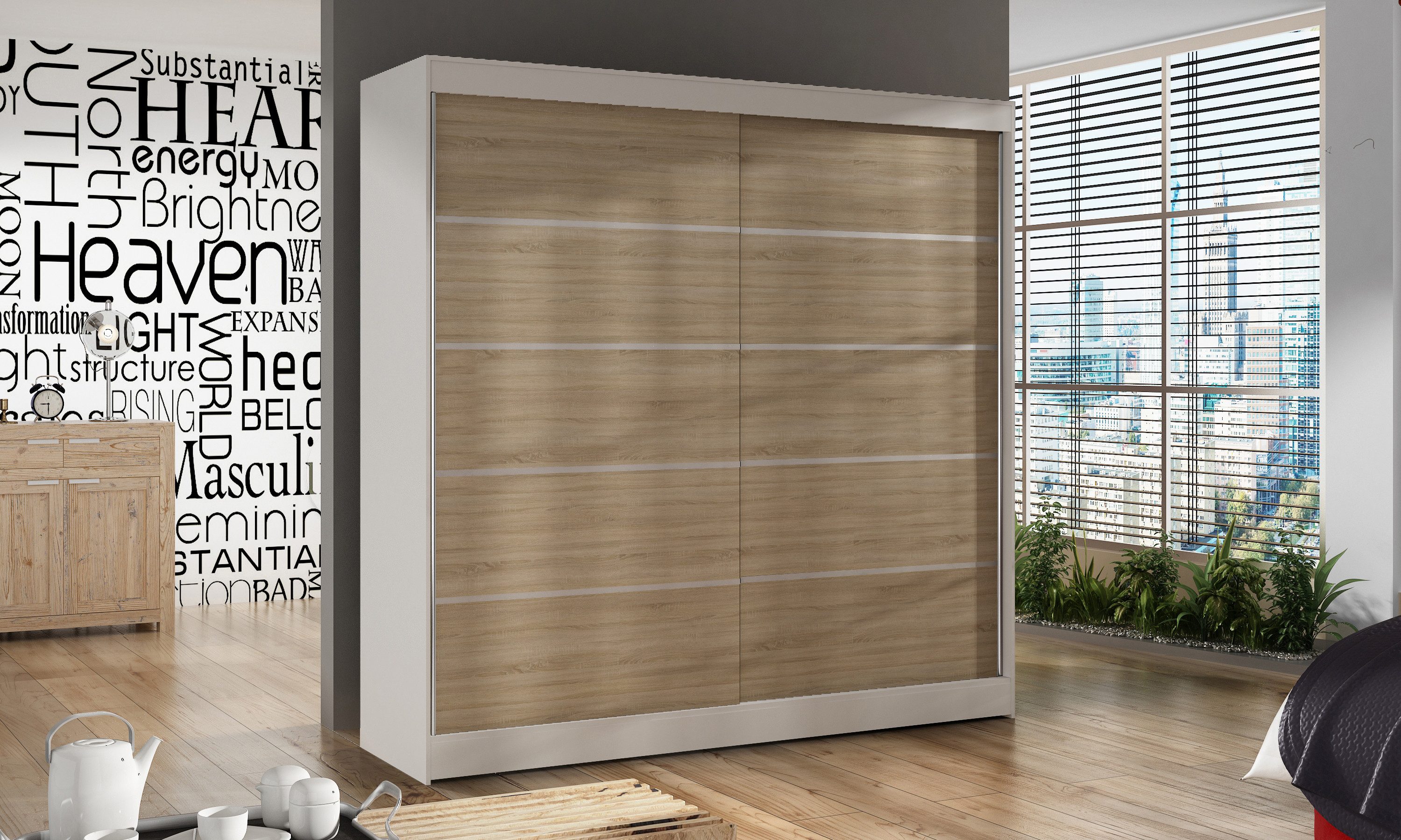 Sofnet Kleiderschrank Basti IV (mit Schiebetüren und Kleiderstange) Schwebe günstig online kaufen