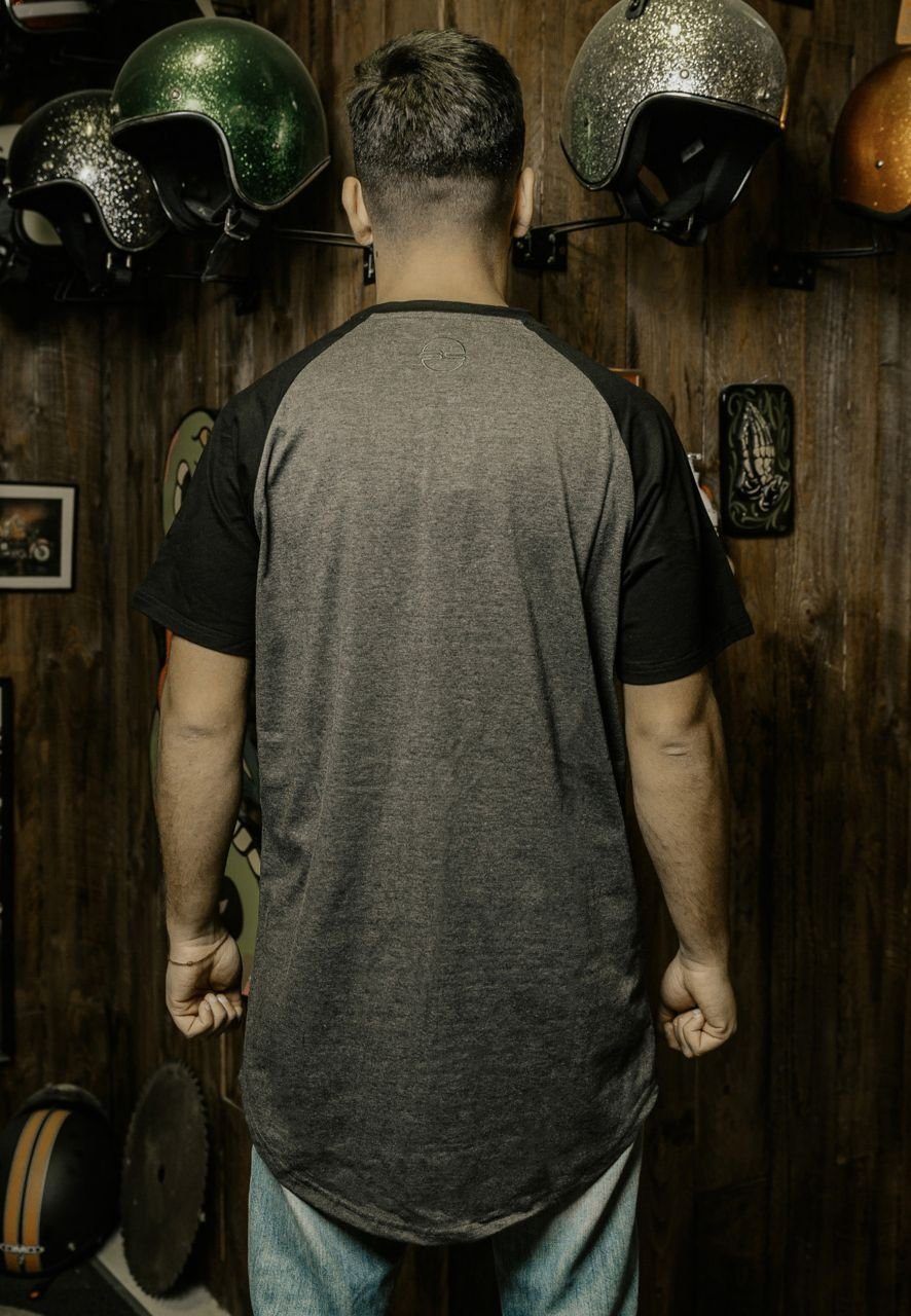 Medium T-Shirt Longshirt Kurzarm Charcoal-Schwarz Round Baseball Blackskies T-Shirt