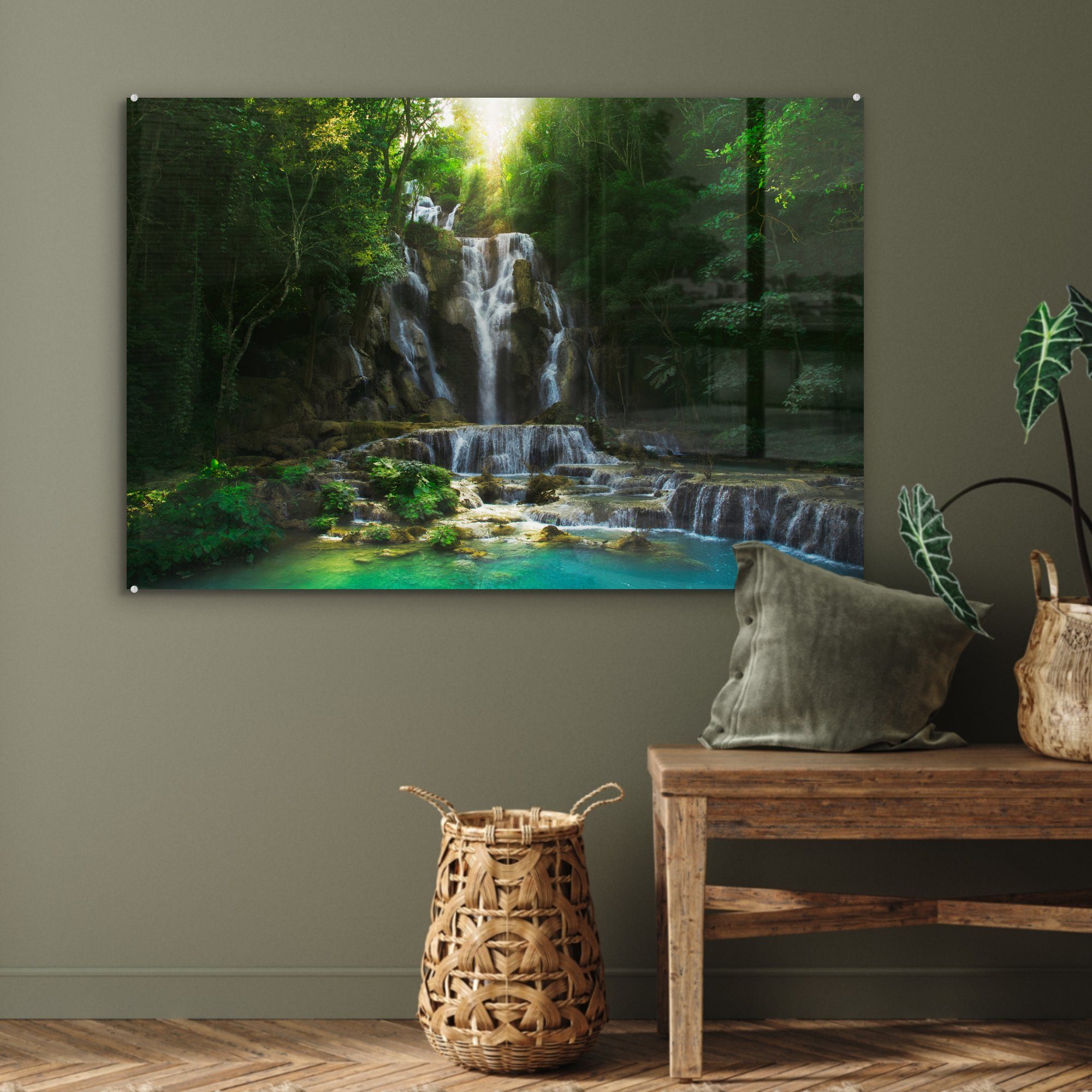 - Sonne Acrylglasbilder Bäume, Schlafzimmer Wohnzimmer (1 St), - Wasserfall & Acrylglasbild MuchoWow