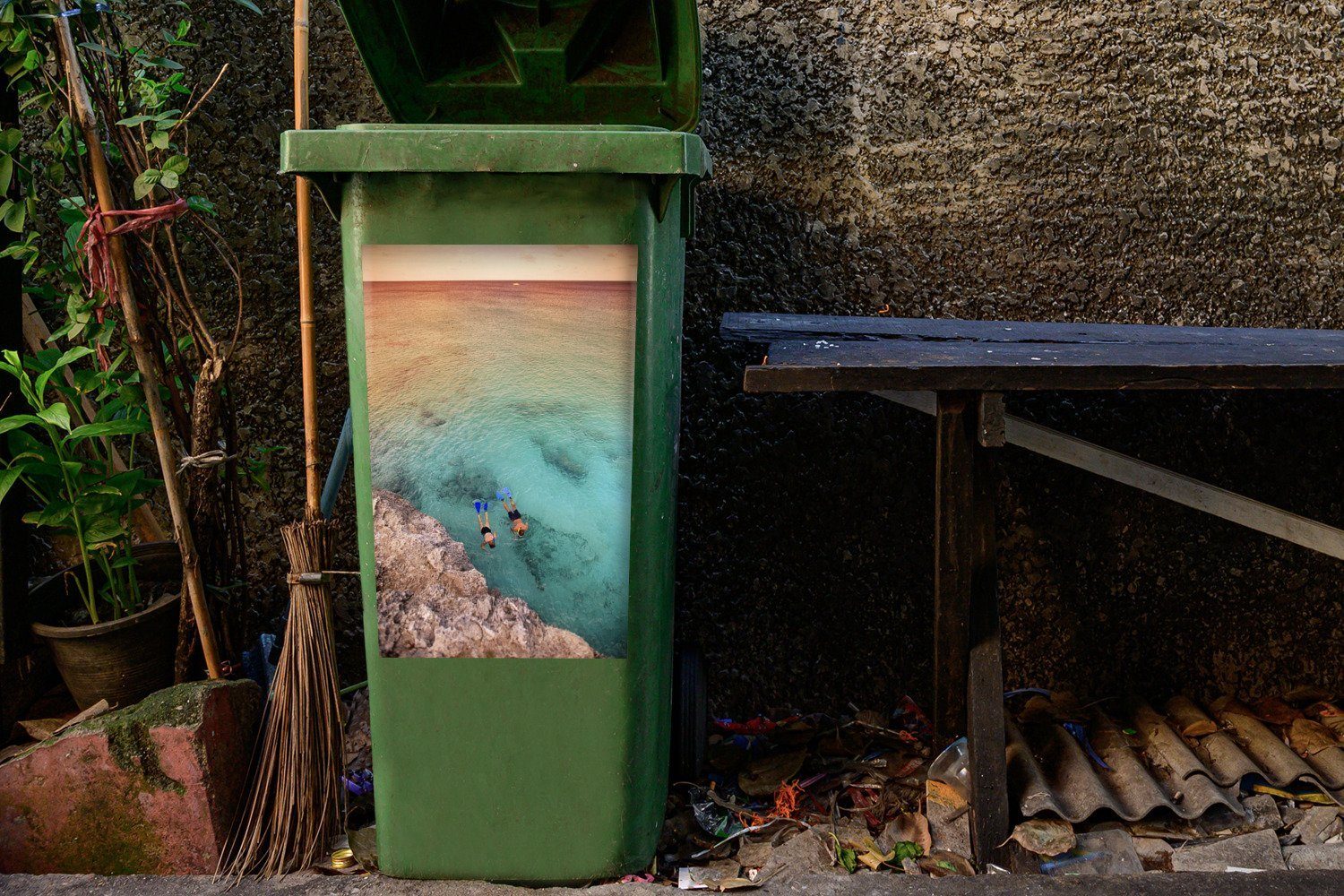 - Container, - Abfalbehälter St), Schnorcheln MuchoWow Mülltonne, Mülleimer-aufkleber, Curacao (1 Wandsticker Sticker, Insel