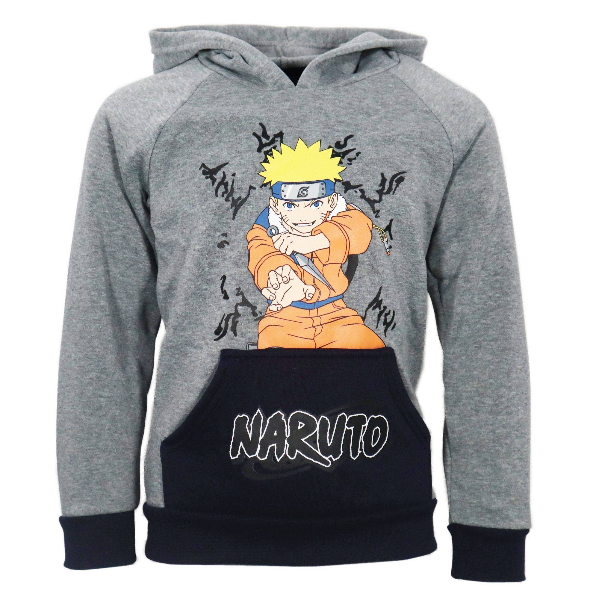 Kapuzenpullover bis Naruto 140 Pulli Gr. Shippuden Kinder Fleece Anime Grau Hoodie Naruto 98