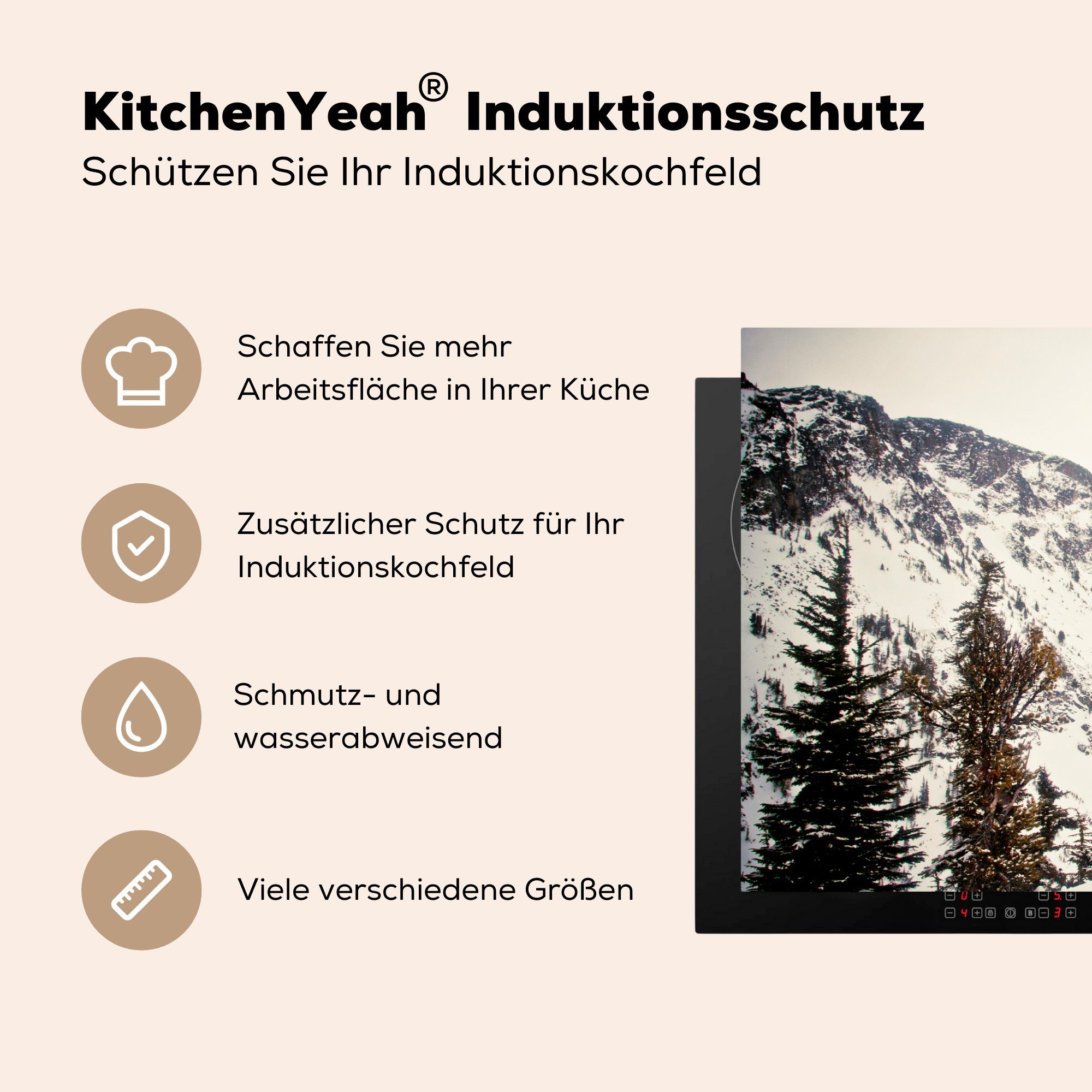 Vinyl, für Ceranfeldabdeckung in Snowboarder 81x52 MuchoWow Induktionskochfeld großen cm, Schutz küche, macht Herdblende-/Abdeckplatte Rot tlg), Sprung, einen die (1 Ein