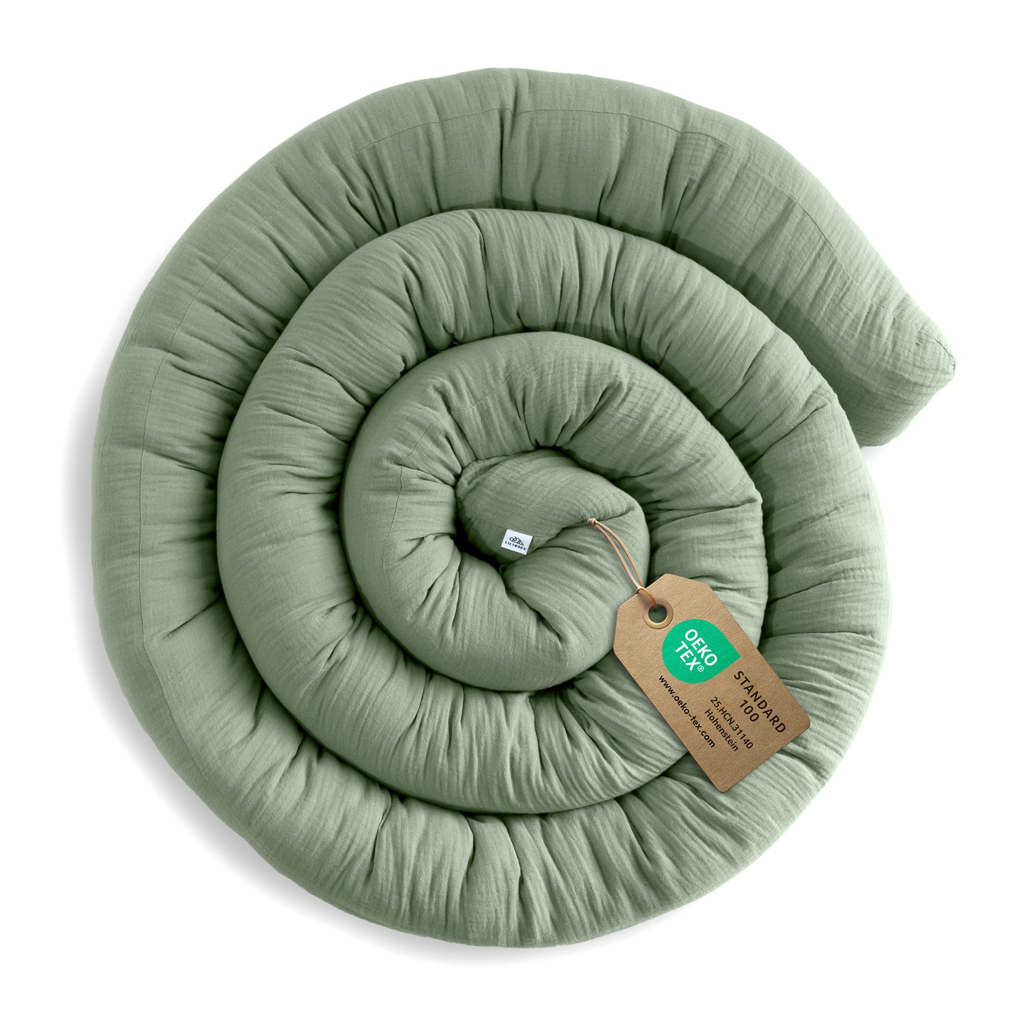lilimaus Nestchenschlange Bettschlange für Babybett aus Musselin - 200, 300 & 400 cm, (1-tlg), Randschutz & Kuschelrolle mit Befestigungs-Schlaufen - Ø ca. 10-12 cm
