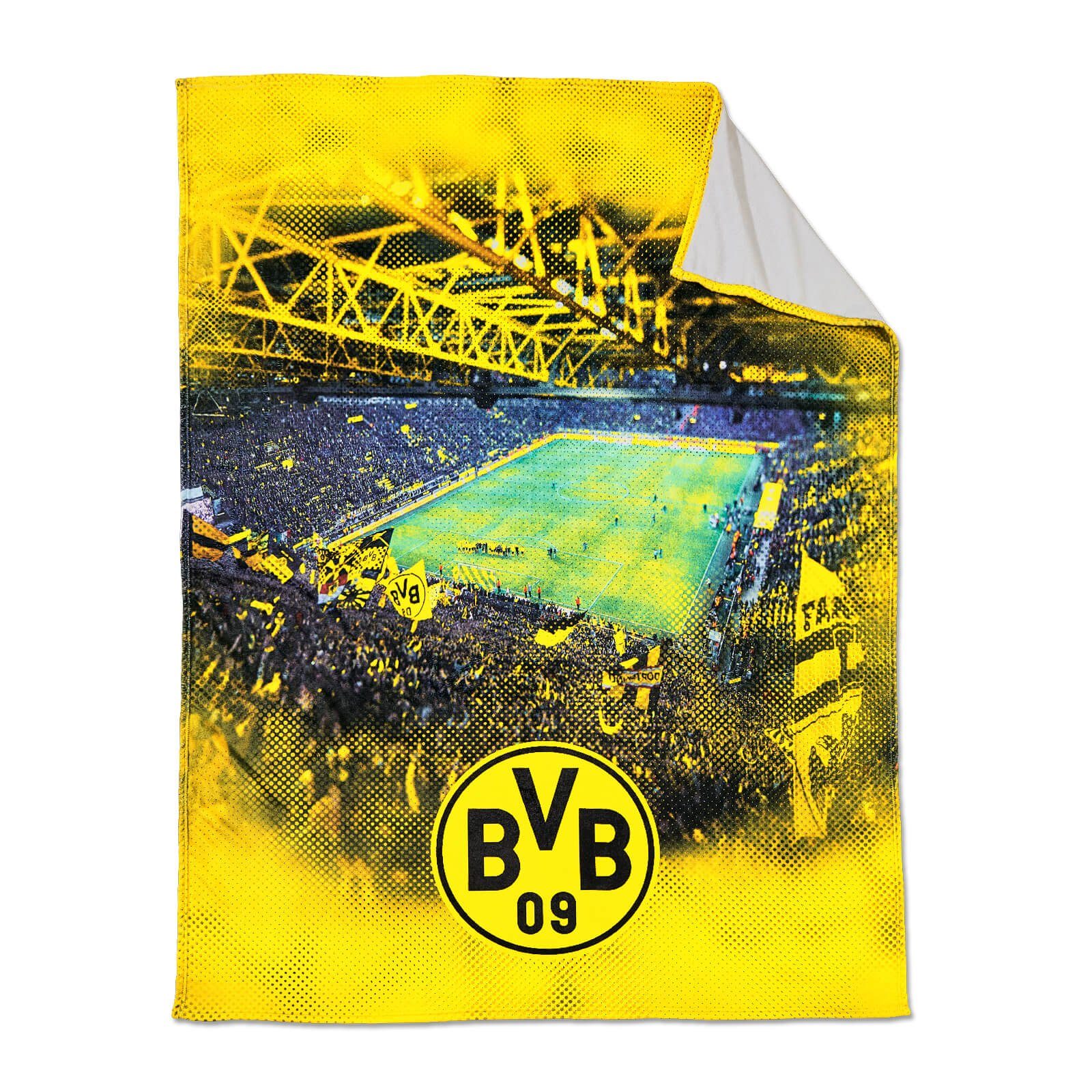 (150x200cm), Kopfkissen BVB-Fleecedecke Rückenschläfer Stadionprint % BVB, Polyester, mit 100 Bezug: