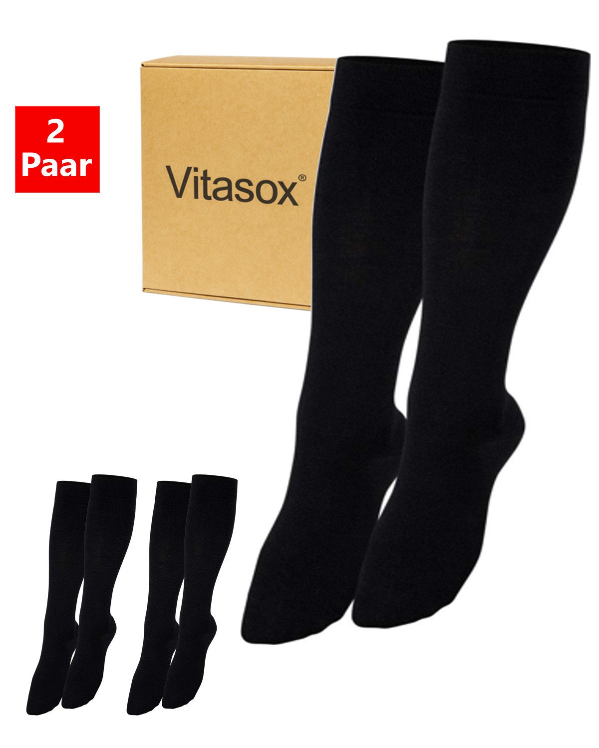 Vitasox Stützkniestrümpfe für Damen und Herren 2 Paar - Stützwirkung und Kompression (2-Paar) leichte bis mittlere Kompression