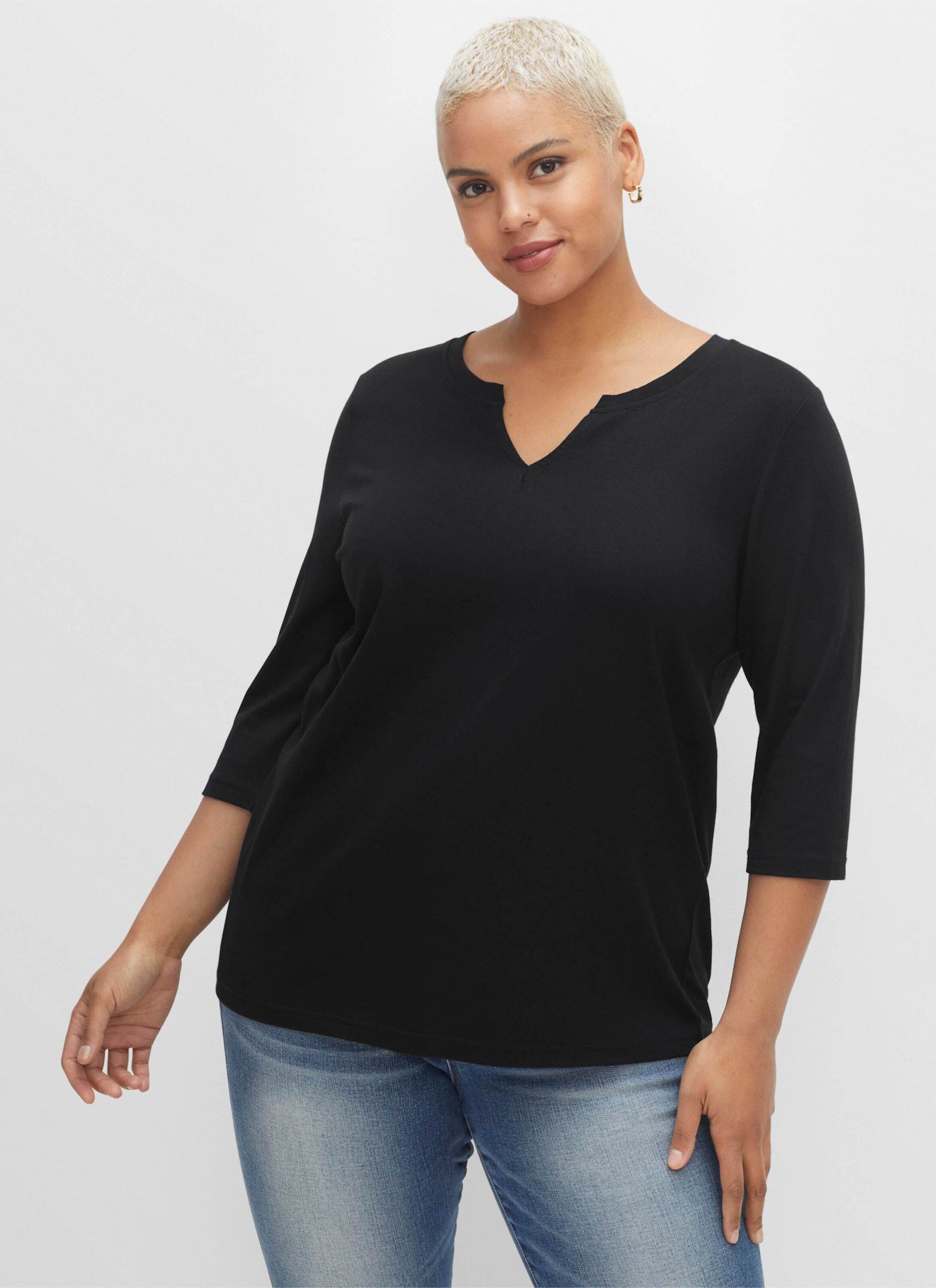Sheego T-Shirt 3/4-Arm-Shirt 3/4-Arm aus trageangenehmem Baumwoll-Modal-Mix günstig online kaufen