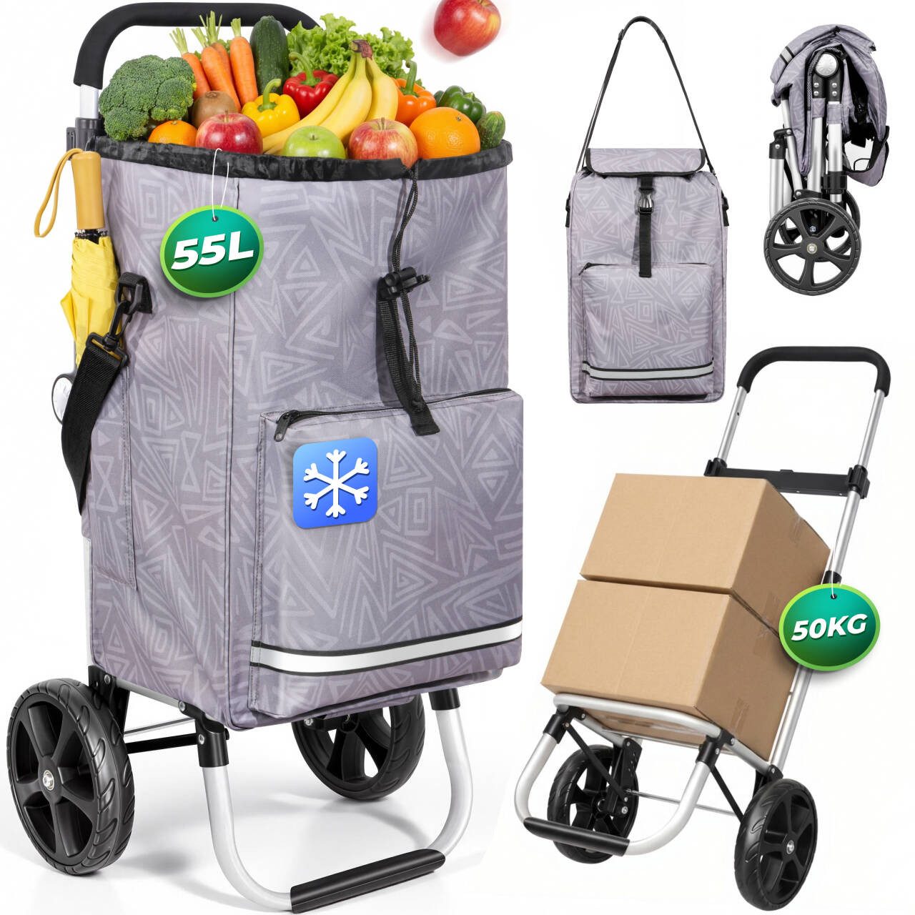 HOMECALL Einkaufstrolley klappbar Einkaufswagen 3 in 1 Shopping Trolley Mit günstig online kaufen