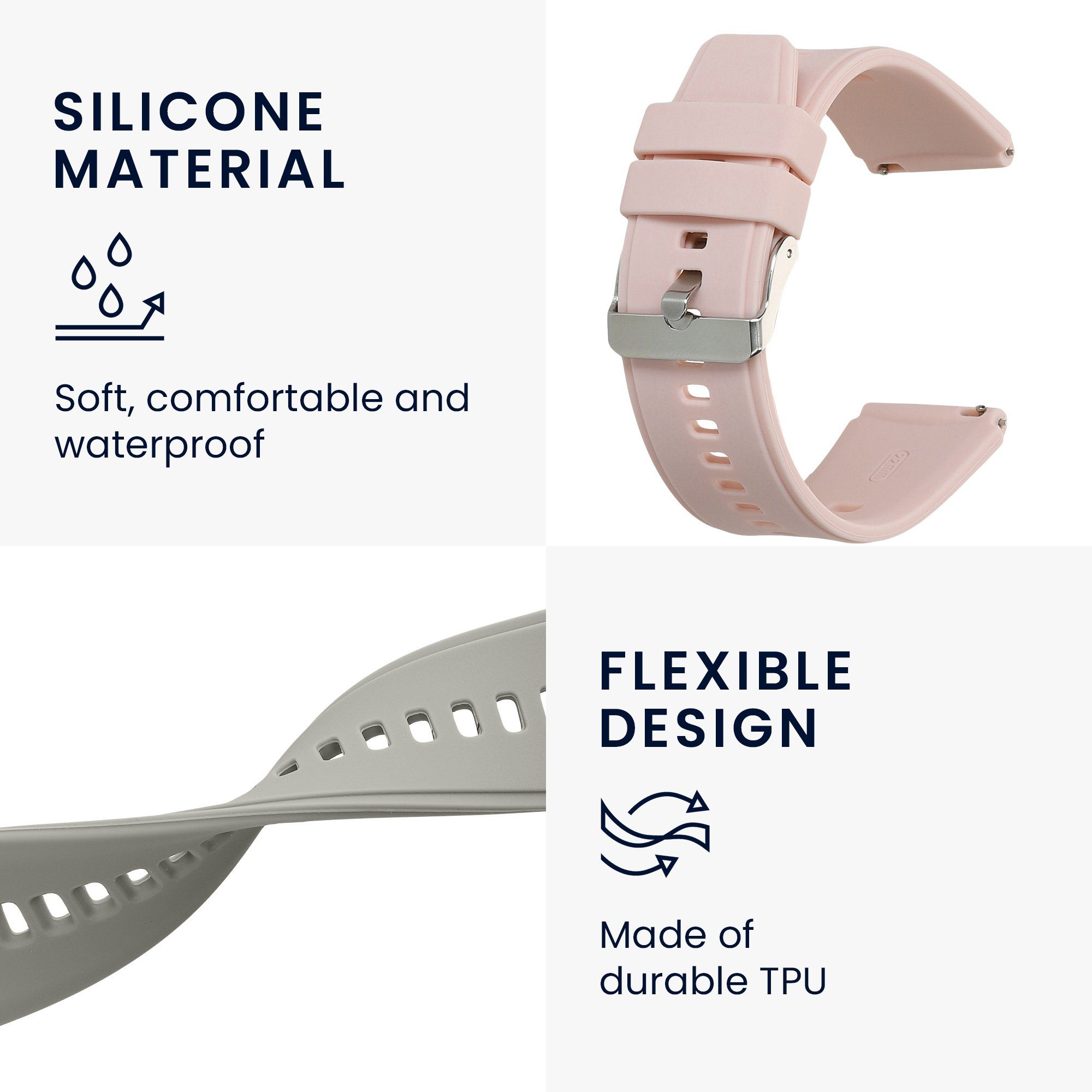 Silikon TPU kwmobile Sportarmband Uhrenarmband 2x Smartwatch, Set 22mm Fitnesstracker für Armband GRV