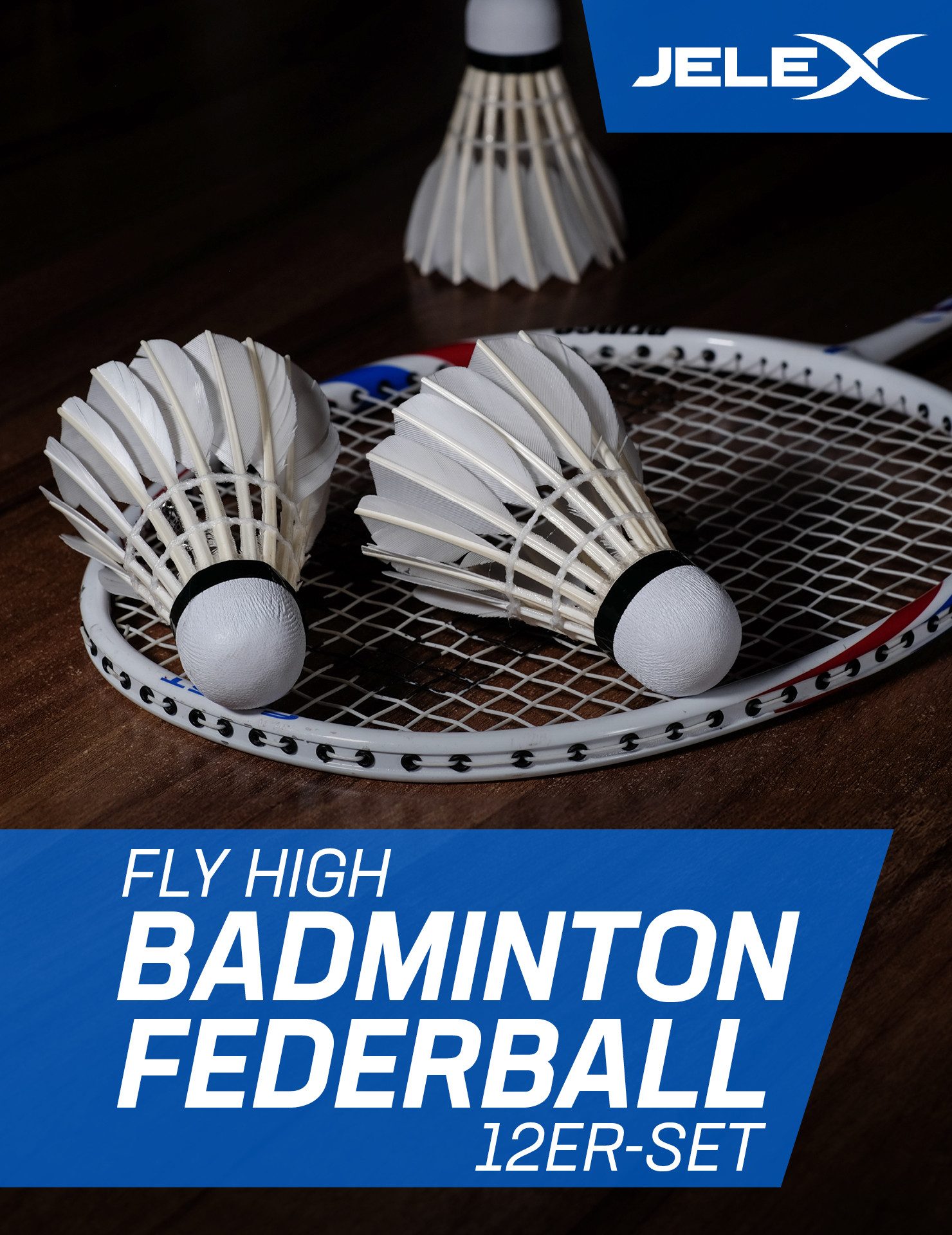 JELEX Federball JELEX Fly High Badminton Federball 12er-Set (12-St., 12er-Pack Federbälle), hochwertiger, natürlicher Korkkopf