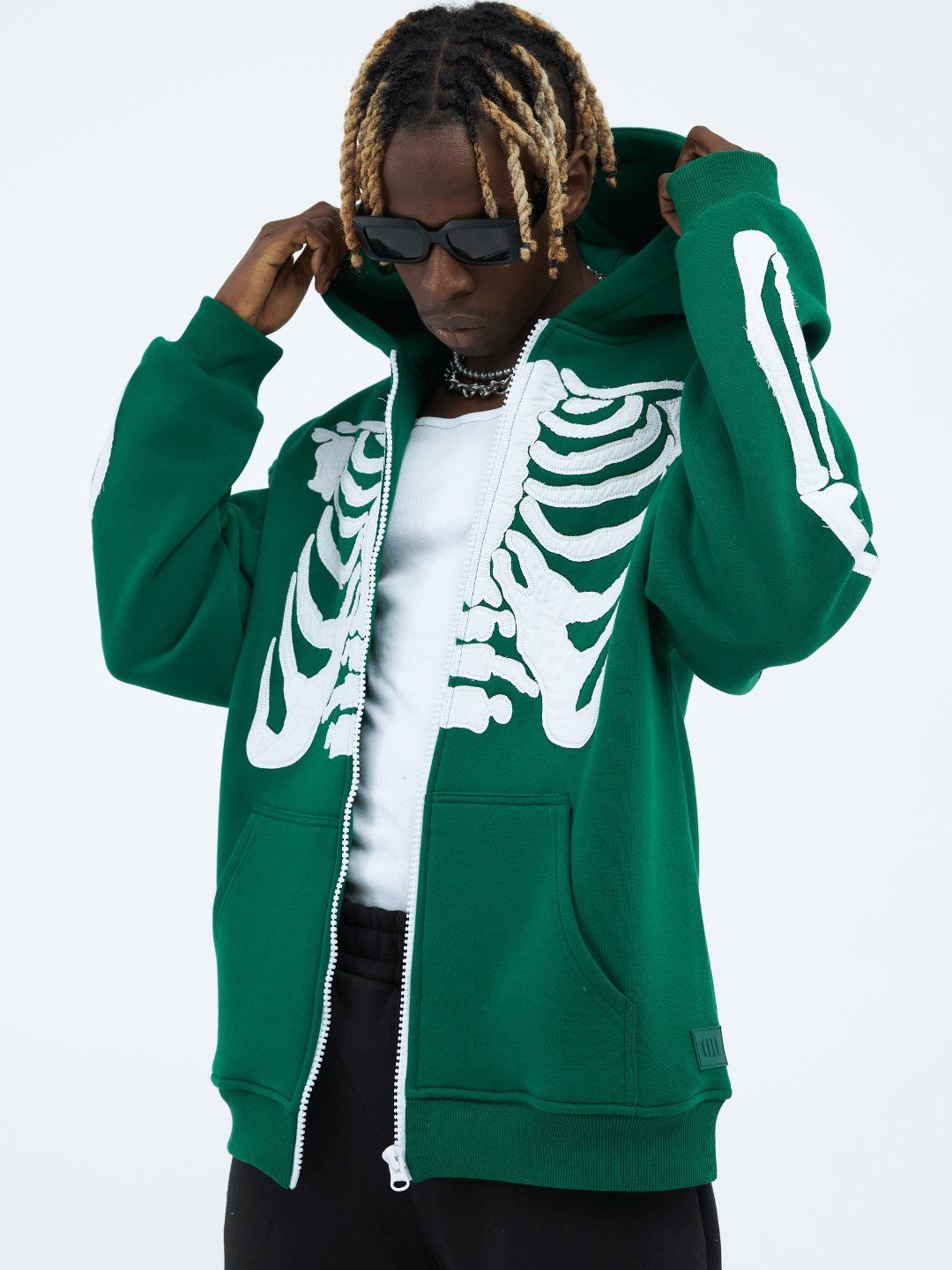 Hoodie Herren Hoodie mit stickerei Skelett Zipper Baumwolle Jacke