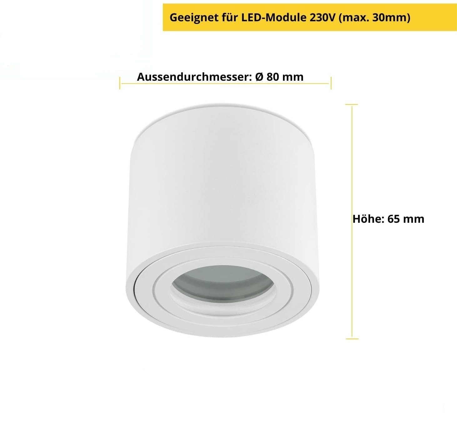 Leuchtmittel, 4 Aufbauspot Bad LED, Aufbaustrahler flach Badezimmer, LED aus matt weiß Sweet IP44 Aluminium ohne Aufbauleuchte stück