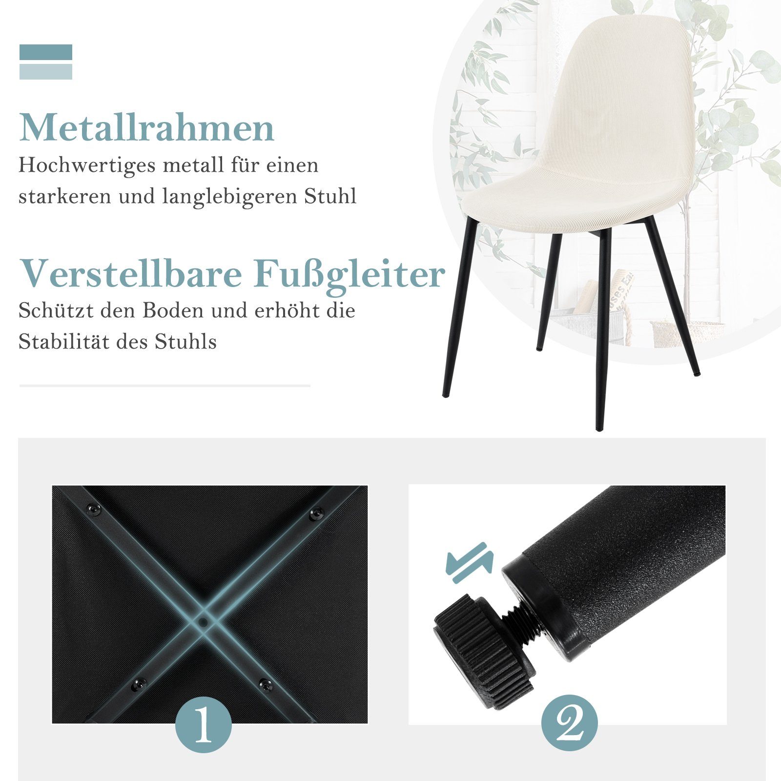 Skandinavisch Cord Beige aus Küchenstuhl St), Metallbeine, (4 modern, Esszimmerstühle EUGAD