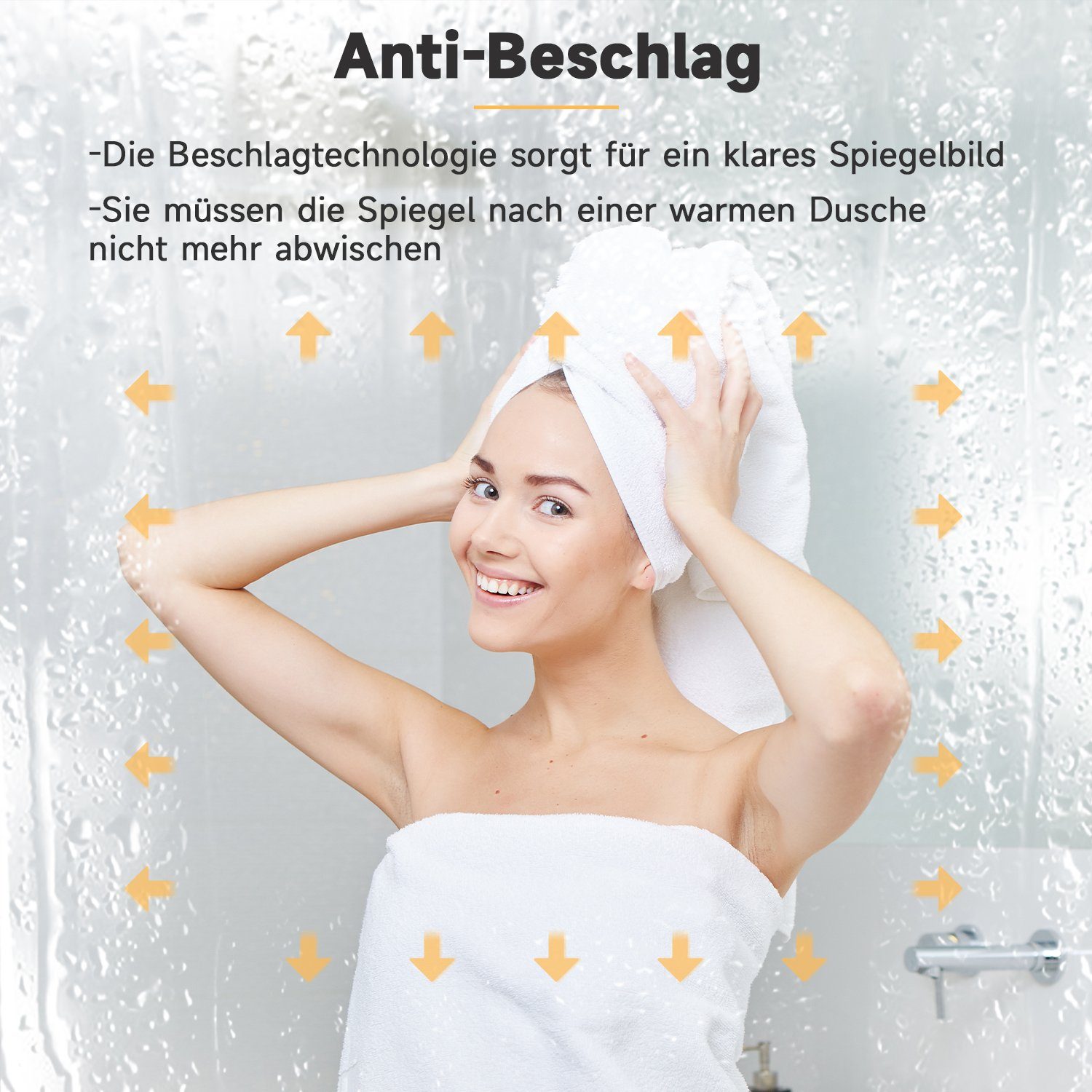 SONNI Badspiegel Badezimmerspiegel LED Spiegel Wandspiegel mit Touch-Schalter, mit Touch, Wandspiegel, Beschlagfrei, Temperatur, IP44, LED Spiegel – Bild 5 von 5