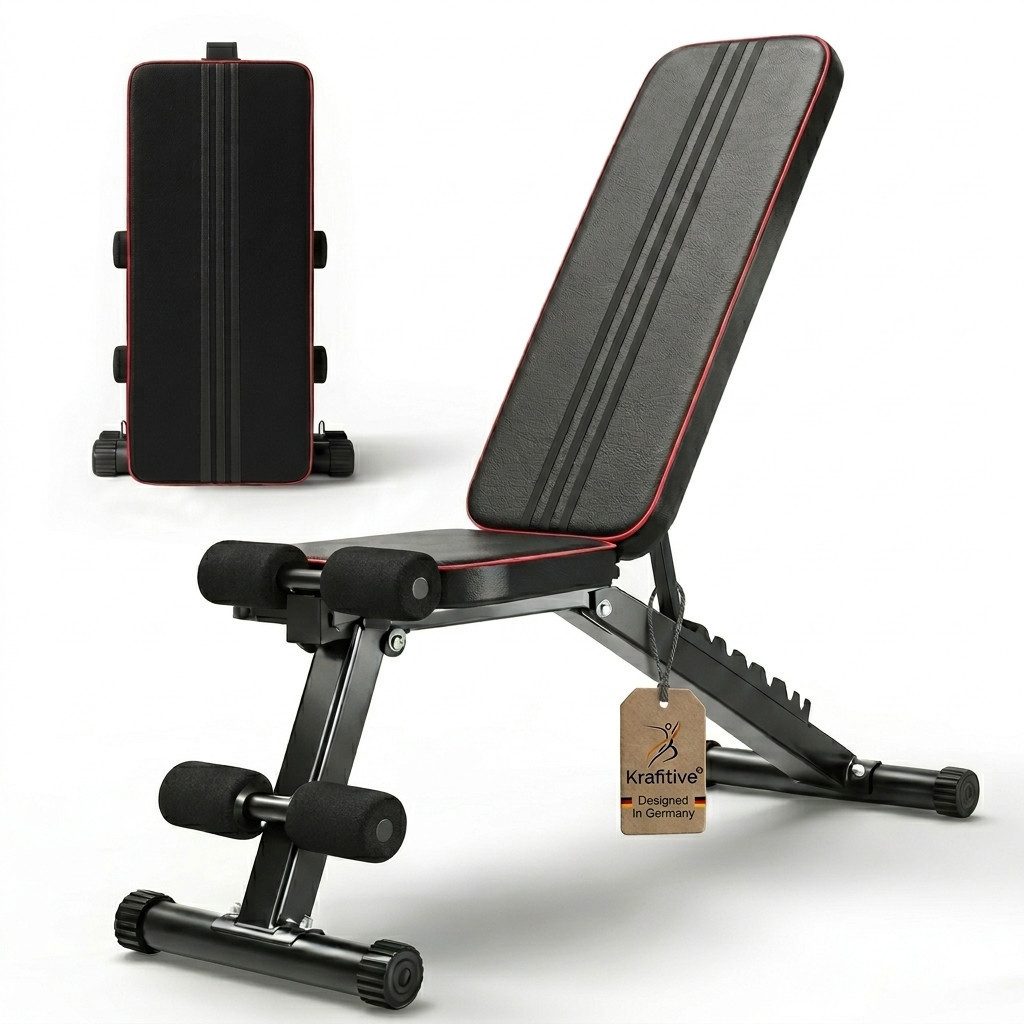 Krafitive Hantelbank klappbare Trainingsbank, Schrägbank & Flachbank für Körpertraining, 7-fach verstellbar, 200kg Tragkraft & 1,2mm Stahl – Inkl. 2 Zugseilen