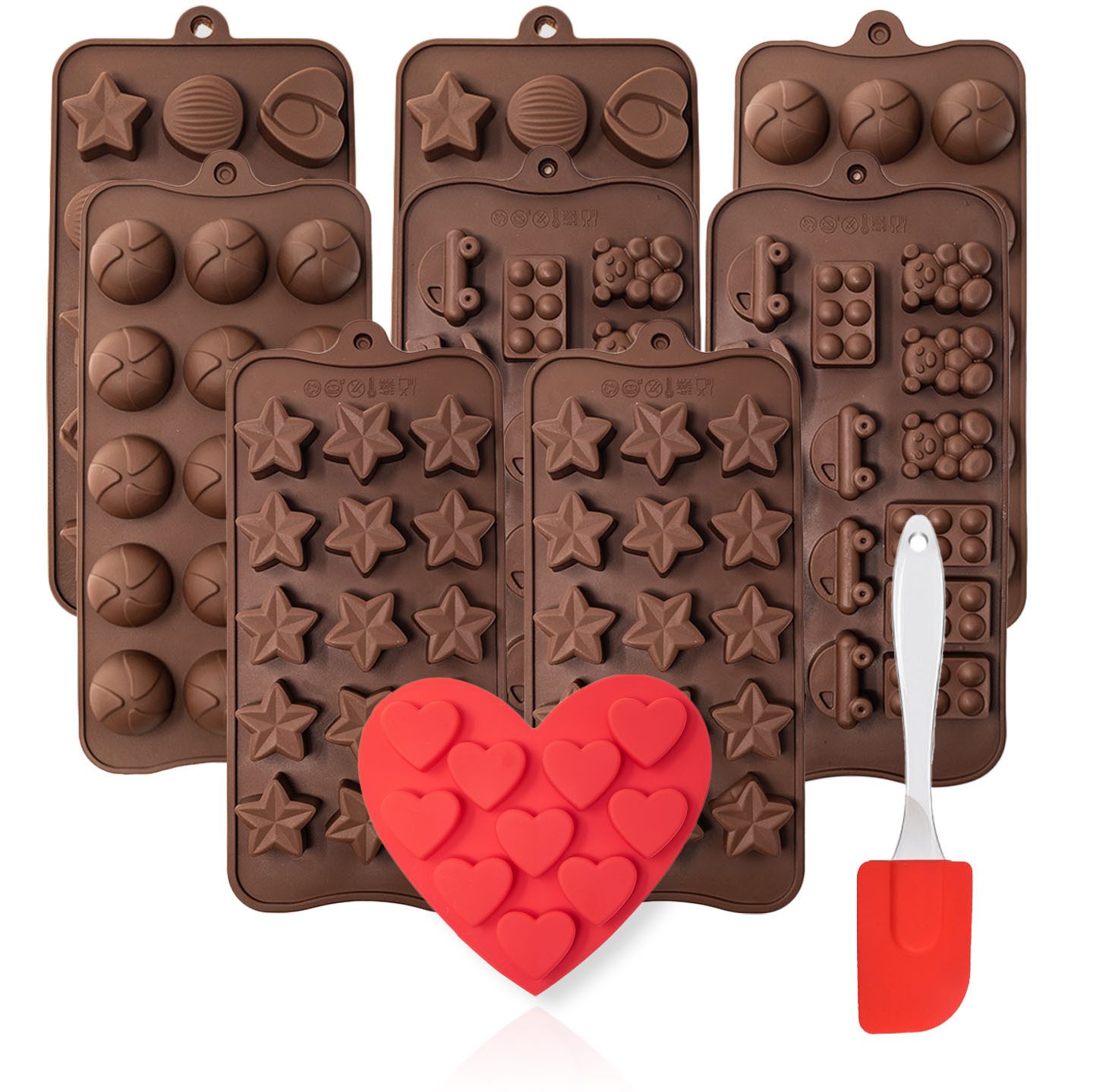 mixed24 Pralinenform 10er Set Silikon Backformen, (10er Set 10-tlg), Eiswürfelformen Schokoladenformen Gummibärchen Pralinenformen
